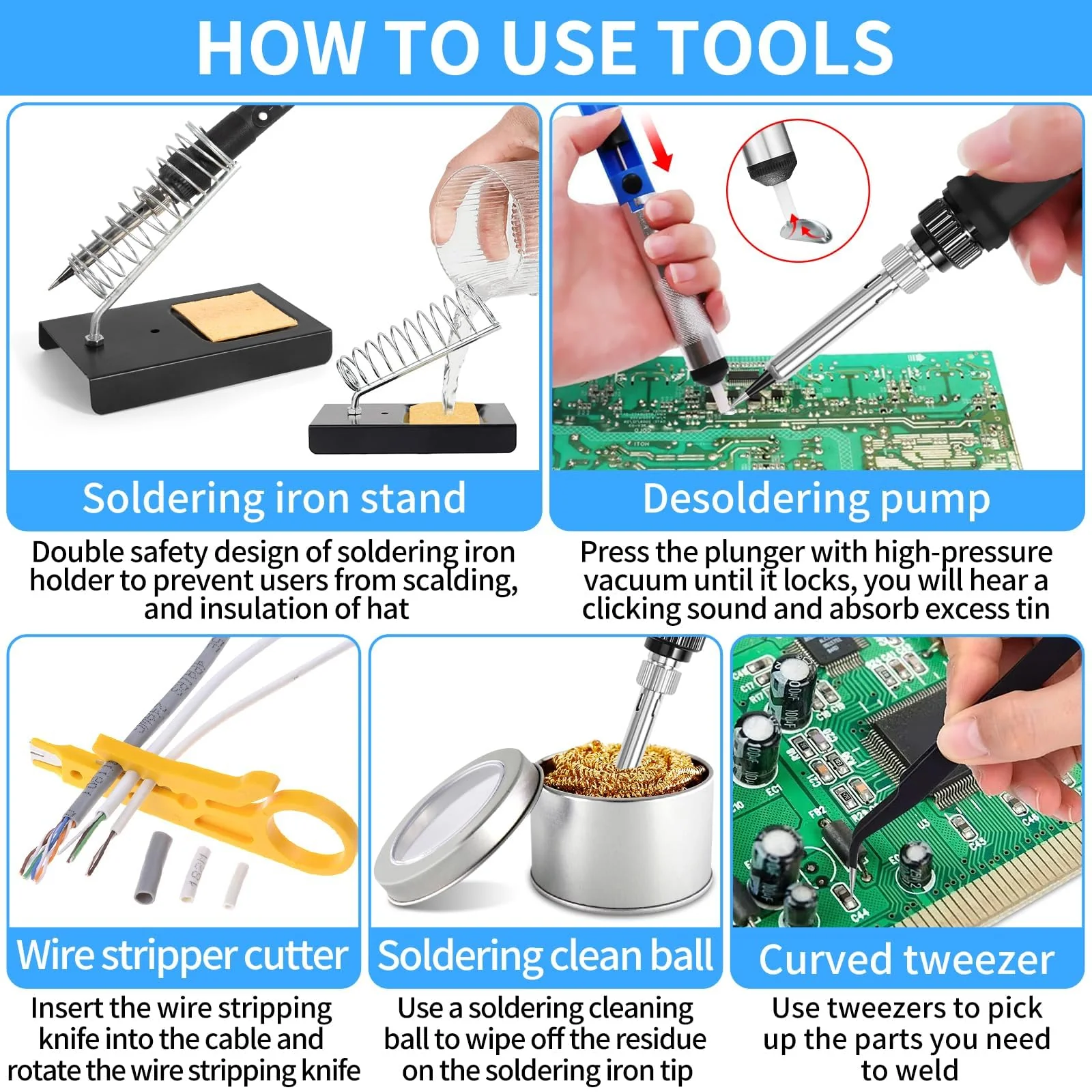 CIRULLI Soldering Iron Set 80 W (350 °C - 500 °C), 17-in-1 Soldering Set with On/Off Switch, 5 Soldering Tips, Desoldering Pump, Soldering Iron Stand, Tweezers, Soldering Iron for Electrical Work and - Image 7