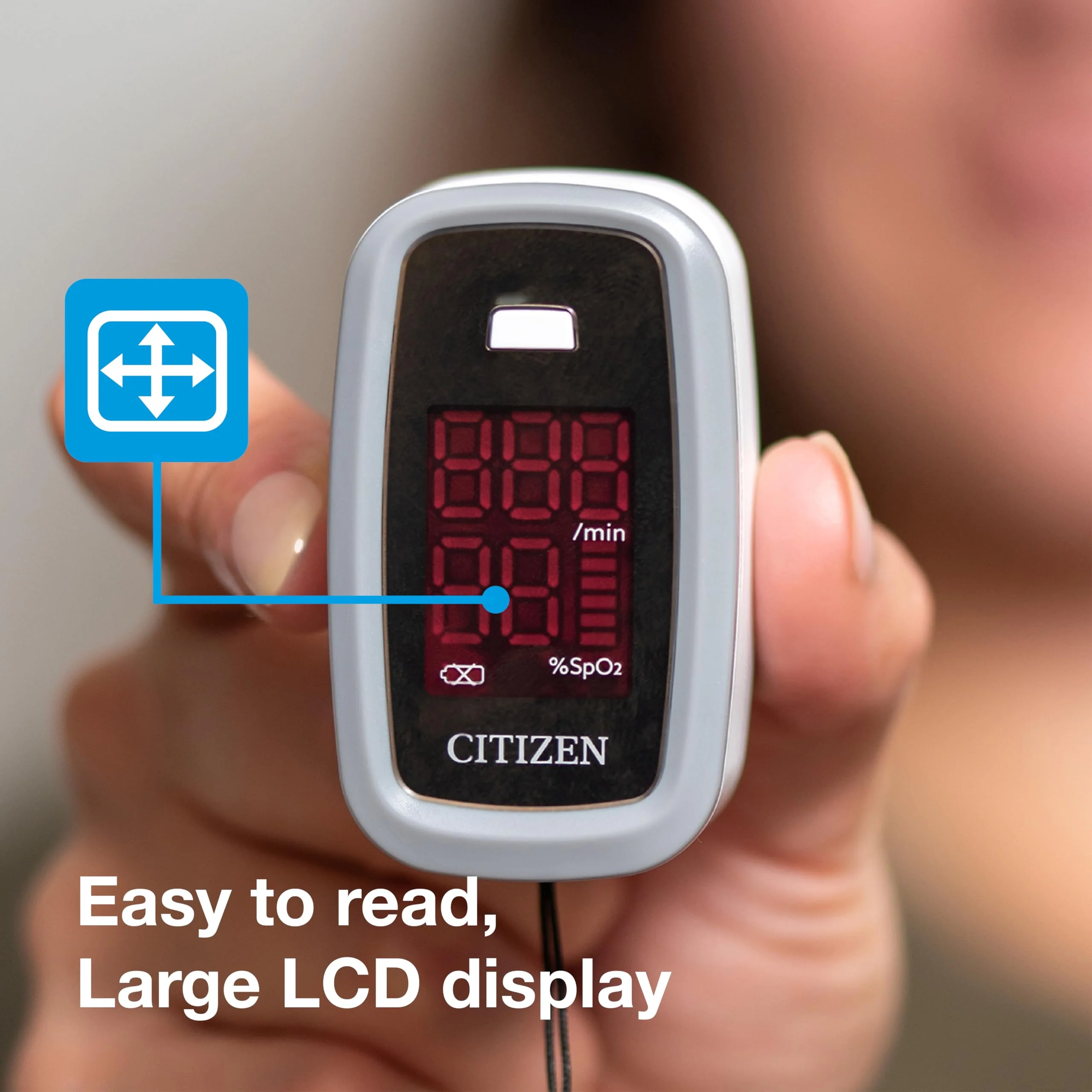 Citizen Citizen Healthcare Systems Pulse Oximeter - Large, Easy-to-Read Display, Finger Clip, Pulse Rate and Blood Oxygen Saturation Indicator - Battery Operated - Image 5