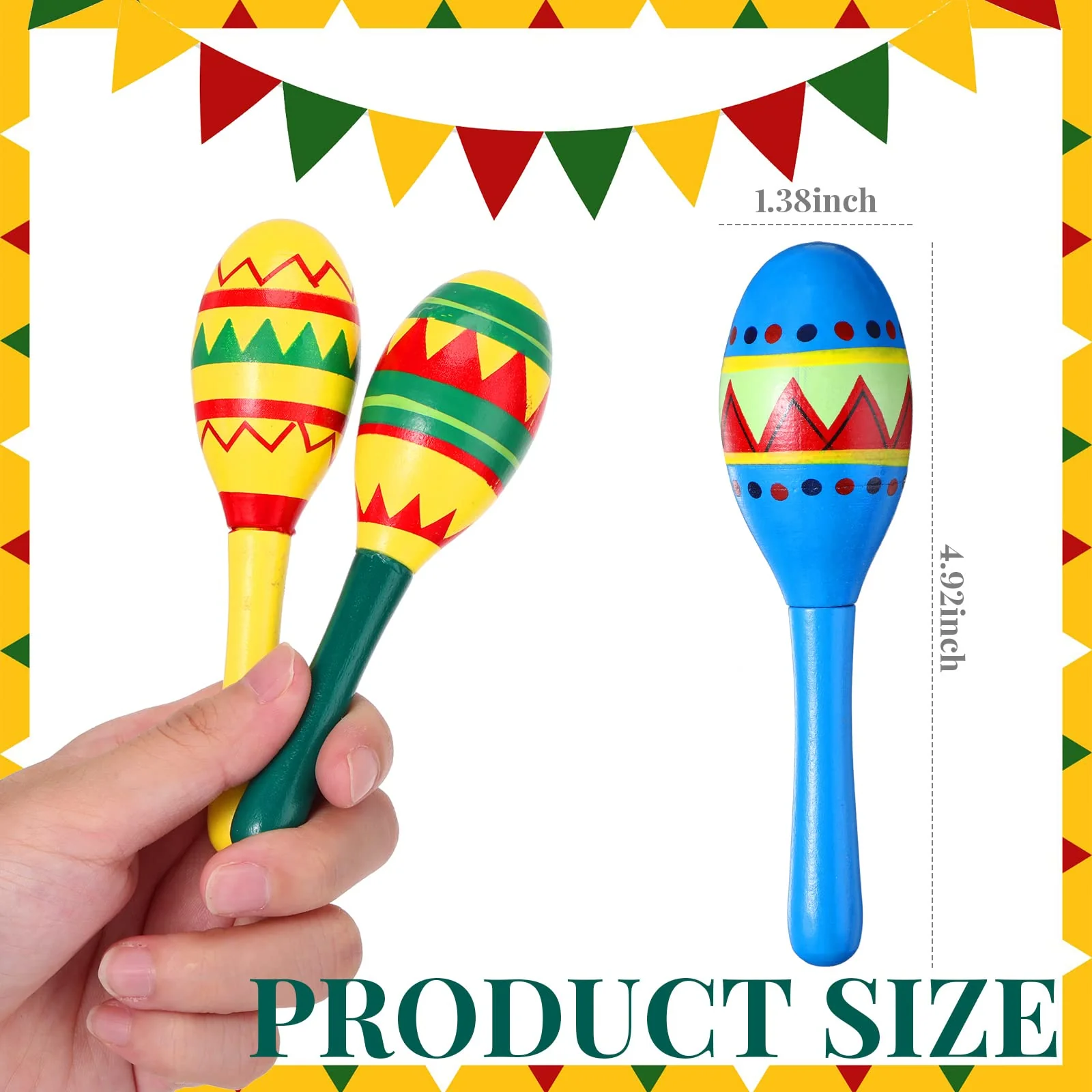 Civaner 24 Pcs Mini Fiesta Maracas for Adults Cinco De Mayo Maracas Mexican Party Decorations 6 Designs Party Favors for Mexican Party Props, 4.92 x 1.38 Inch - Image 2