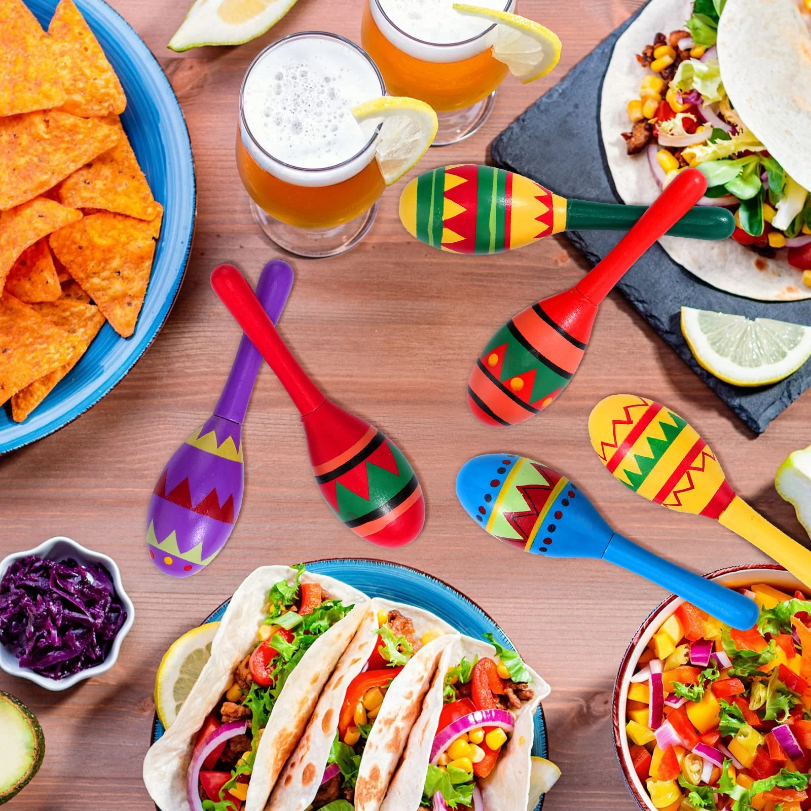 Civaner 24 Pcs Mini Fiesta Maracas for Adults Cinco De Mayo Maracas Mexican Party Decorations 6 Designs Party Favors for Mexican Party Props, 4.92 x 1.38 Inch - Image 5
