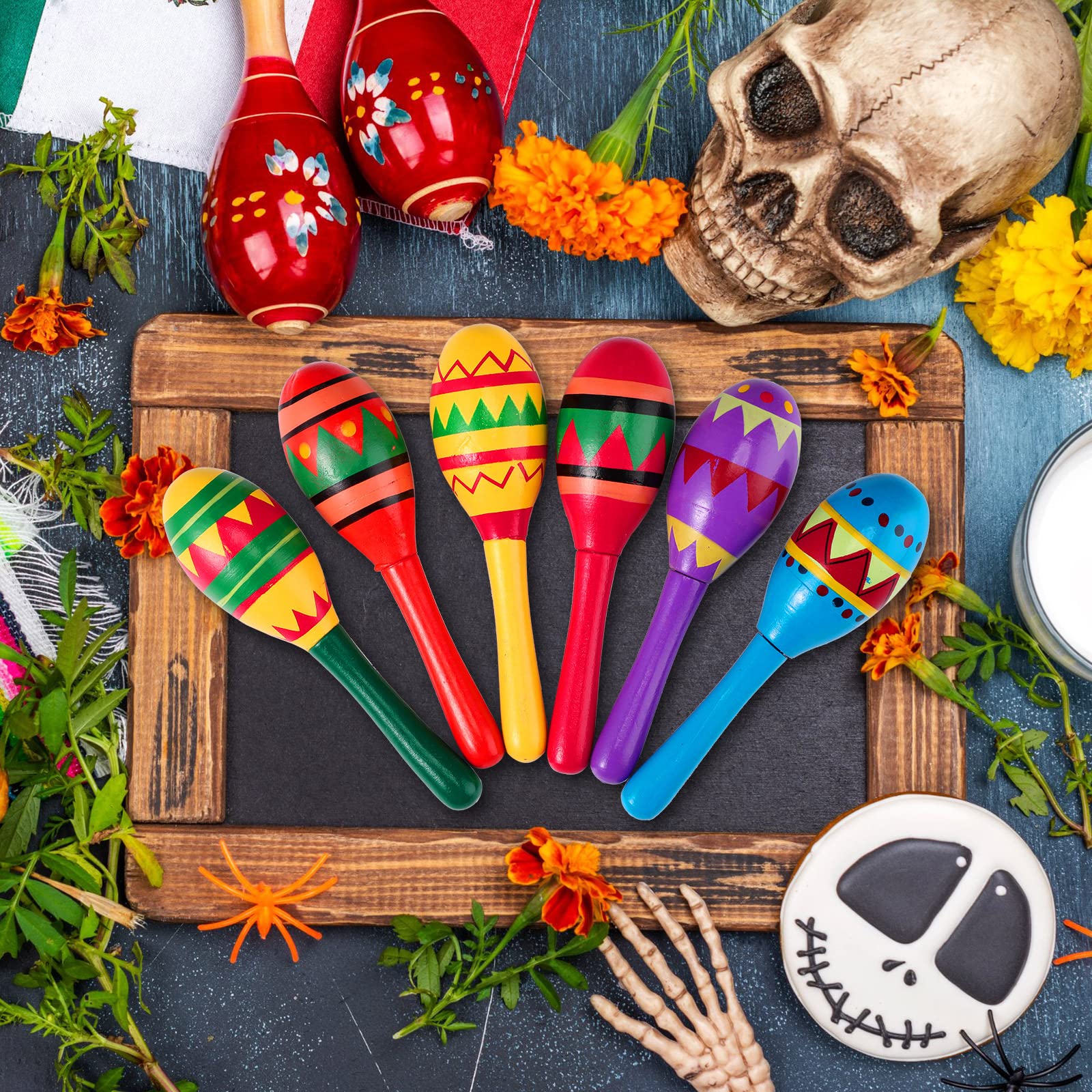 Civaner 24 Pcs Mini Fiesta Maracas for Adults Cinco De Mayo Maracas Mexican Party Decorations 6 Designs Party Favors for Mexican Party Props, 4.92 x 1.38 Inch - Image 6