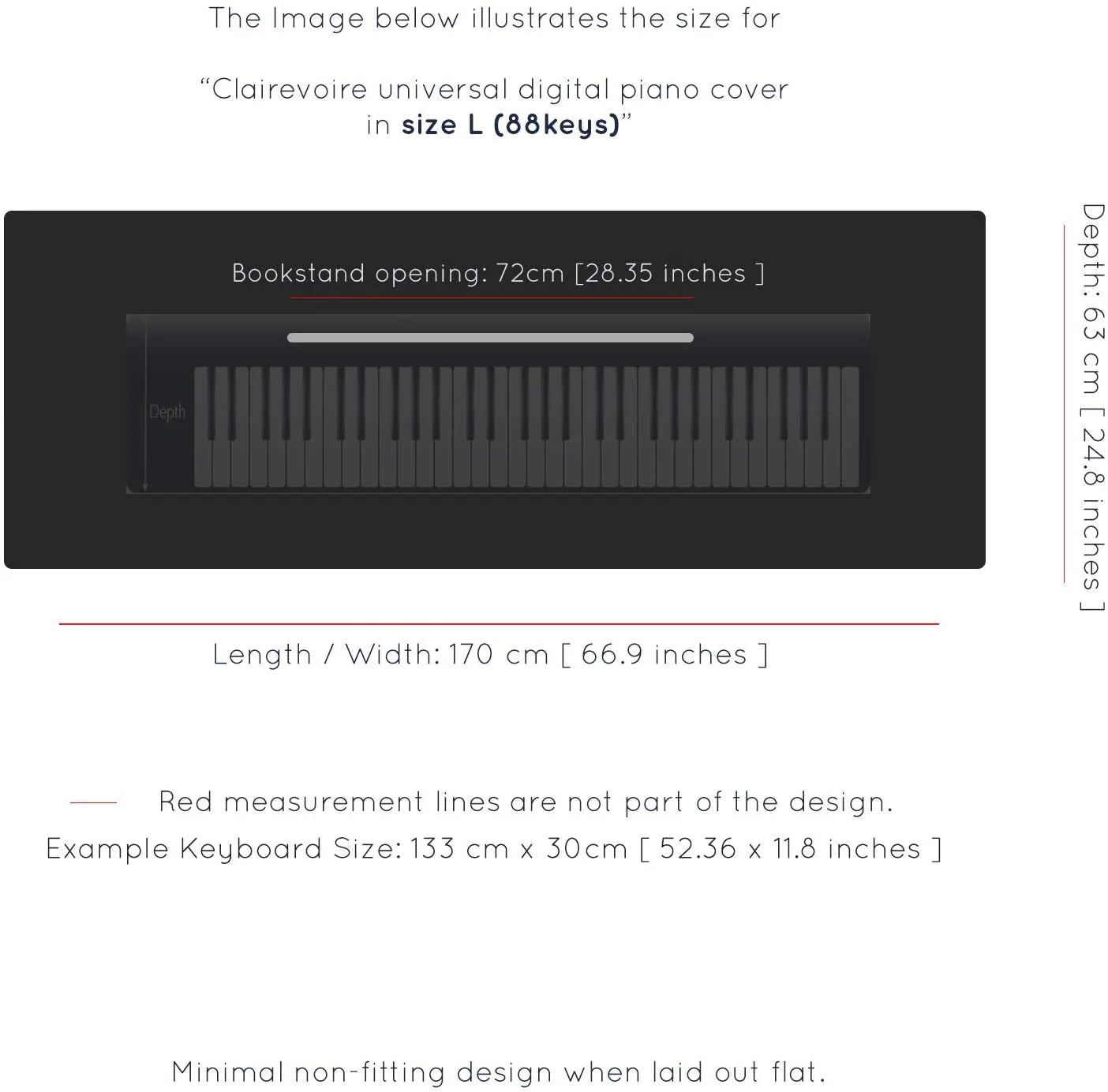 Clairevoire Piano Keyboard Dust Cover for 61 Keys to 88 Keys, Electric Pianos Cover, Digital Pianos Cloth Protection, Lightweight and Adjustable Closure,Ebony Black, L - Keyboard Piano up to 61" x 21" [88keys] waterproof Ebony Black - Image 3
