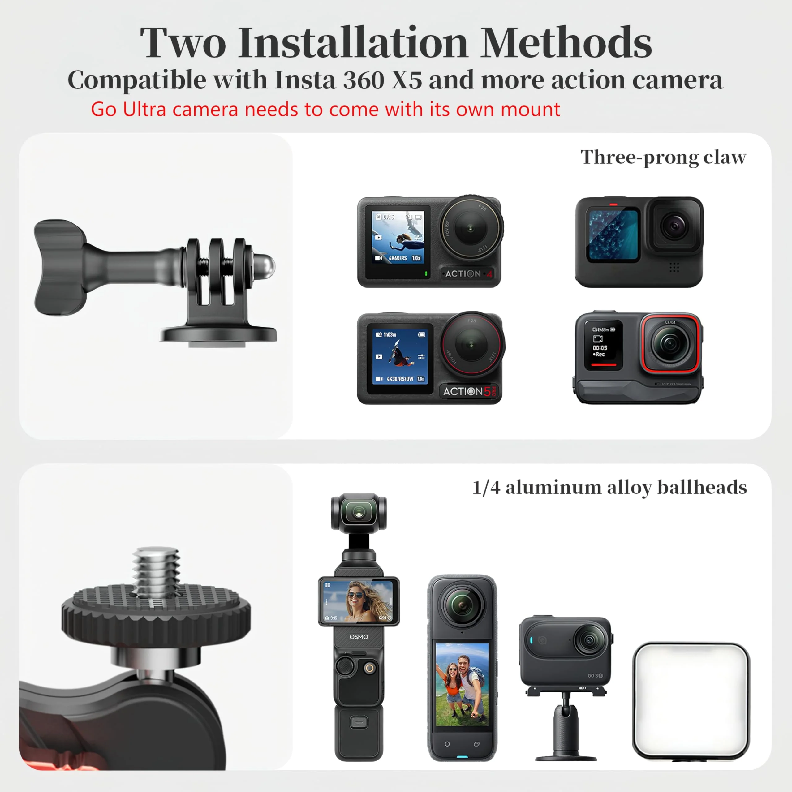 Clamp Camera Mount for DJI Osmo Action 6 5 4 360 Nano for Insta360 X5 X4 Air Go Ultra for Gopro Hero 13 12 11 MAX 2 Metal Fence Motorcycle Bike Mount Handlebar 1/4" Threads Accessories - Image 3