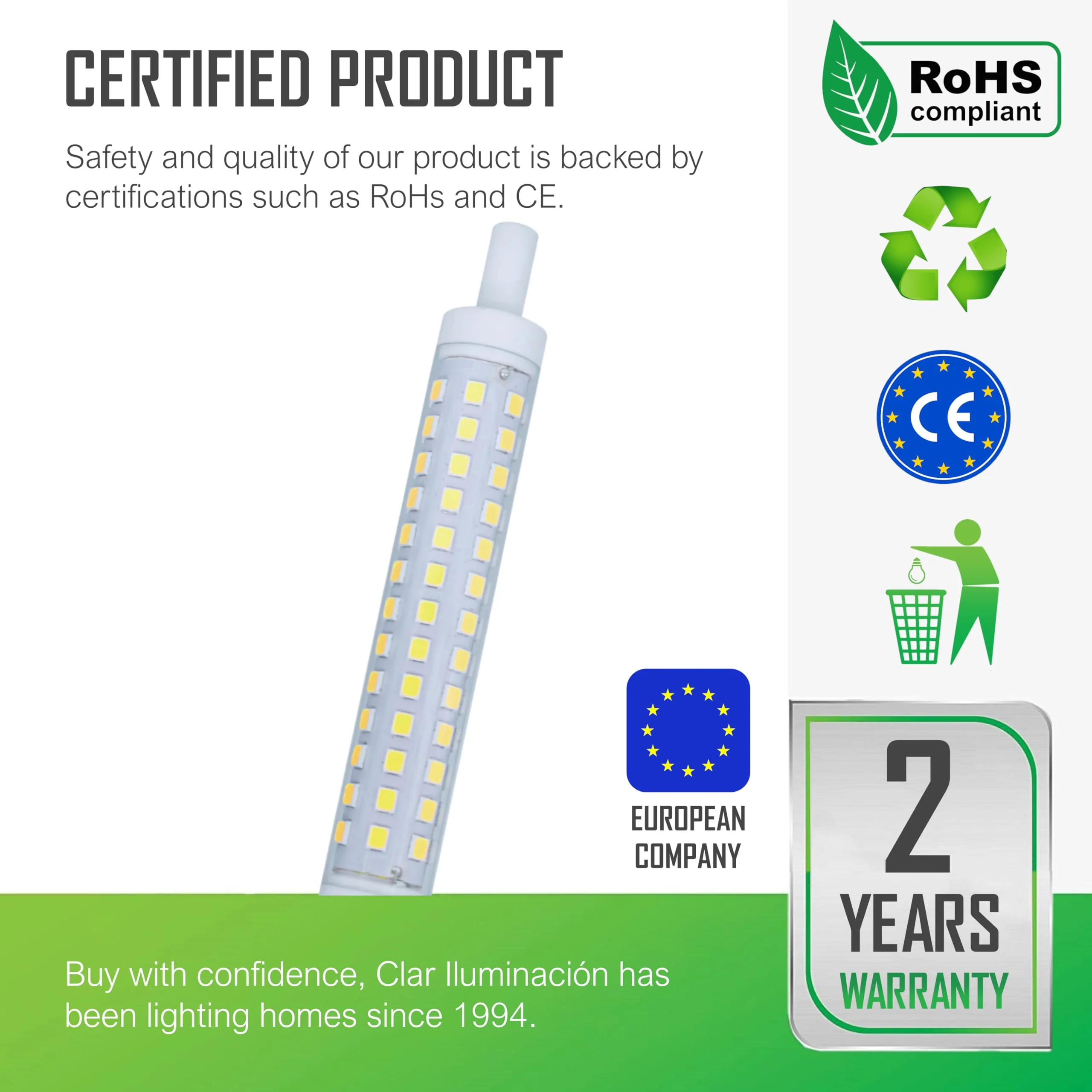 CLAR - R7S LED 118 mm, R7S LED 118 mm, R7S LED, LED stick, LED torch R7S, R7S 118 mm, R7S 118 mm LED, LED rod light, LED replacement for halogen rod, torch LED, 12 W 4000ºK (Pack of 5) Neutral White (4000 K) 12W 118mm (Pack 5) - Image 3
