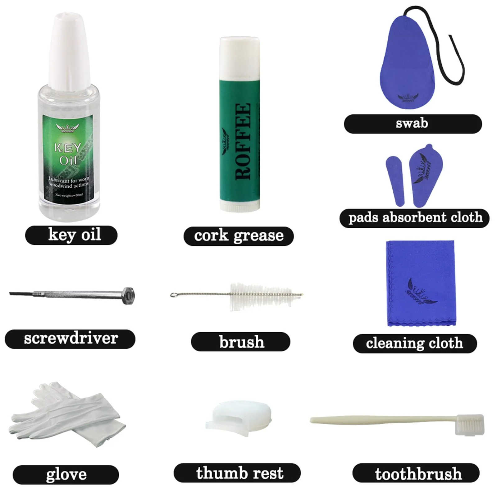 Clarinet Cleaning Cleaner Care Maintenance Kit - Clarinet Cleaning Kit: key oil, cork grease, swab, cleaning cloth, thumb rest, mouthpiece brush, screwdriver... - Image 2