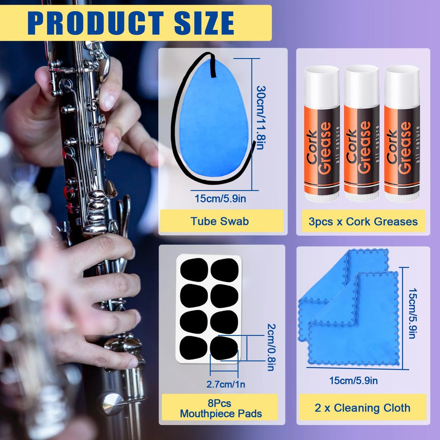 Clarinet Cleaning Kit with Case, Saxophone Cleaning Kit, Clarinet & Saxophone Care Kit, Maintenance Kit with Case for Wind & Woodwind Instrument - Image 2