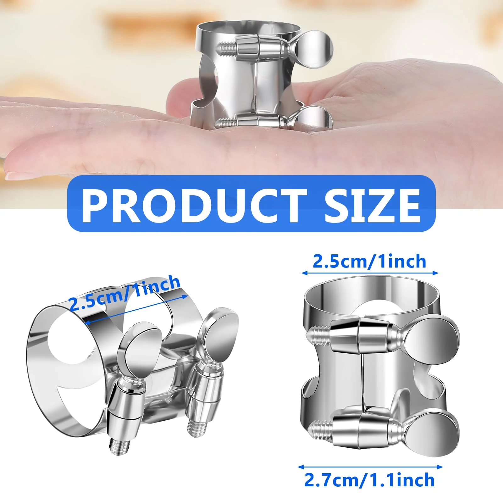 Clarinet Ligature, Bb Clarinet Mouthpiece Ligature Silver Clarinet Ligature B Flat with Adjustable Screws for Clarinet Mouthpiece Woodwinds Instrument - Image 2