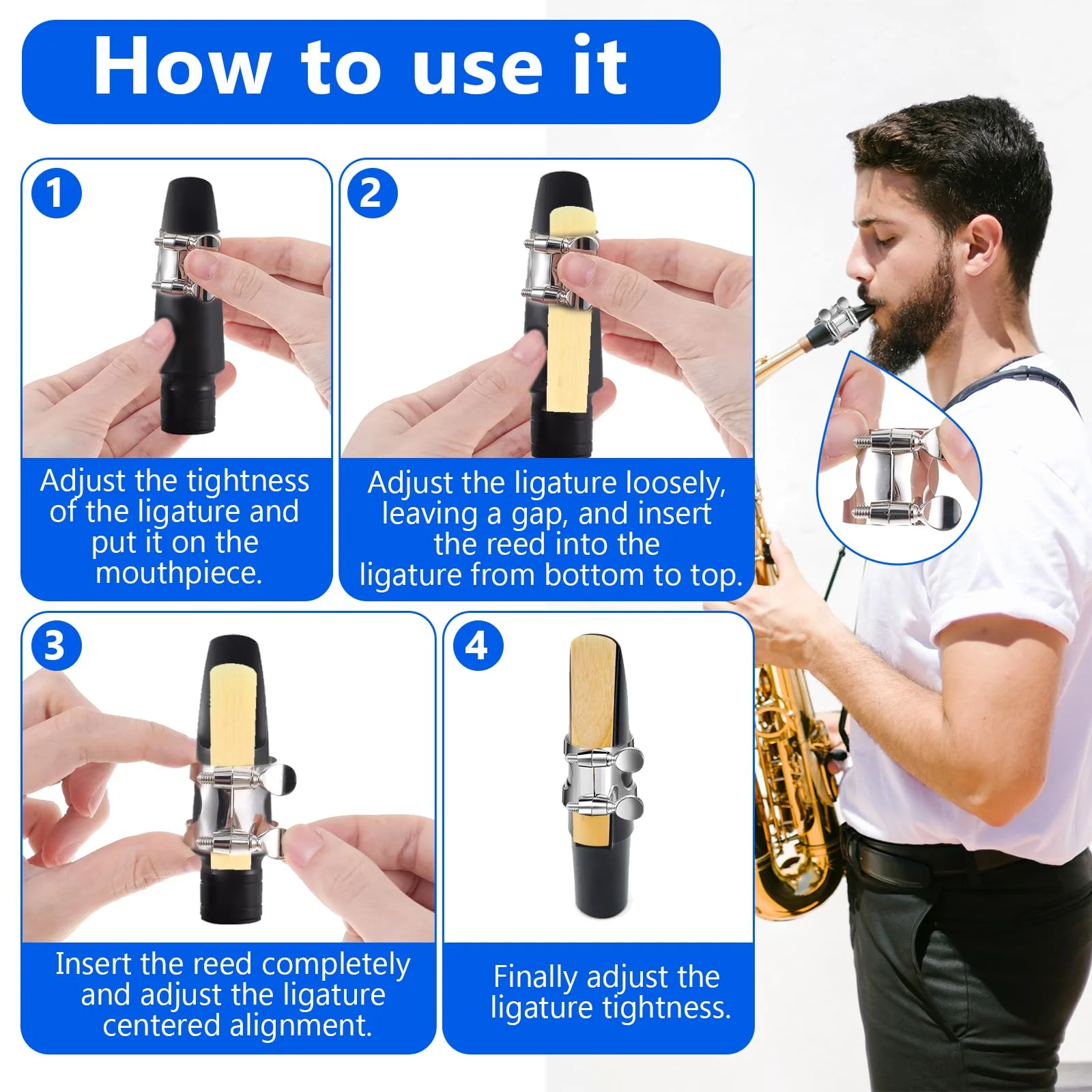 Clarinet Ligature, Bb Clarinet Mouthpiece Ligature Silver Clarinet Ligature B Flat with Adjustable Screws for Clarinet Mouthpiece Woodwinds Instrument - Image 3