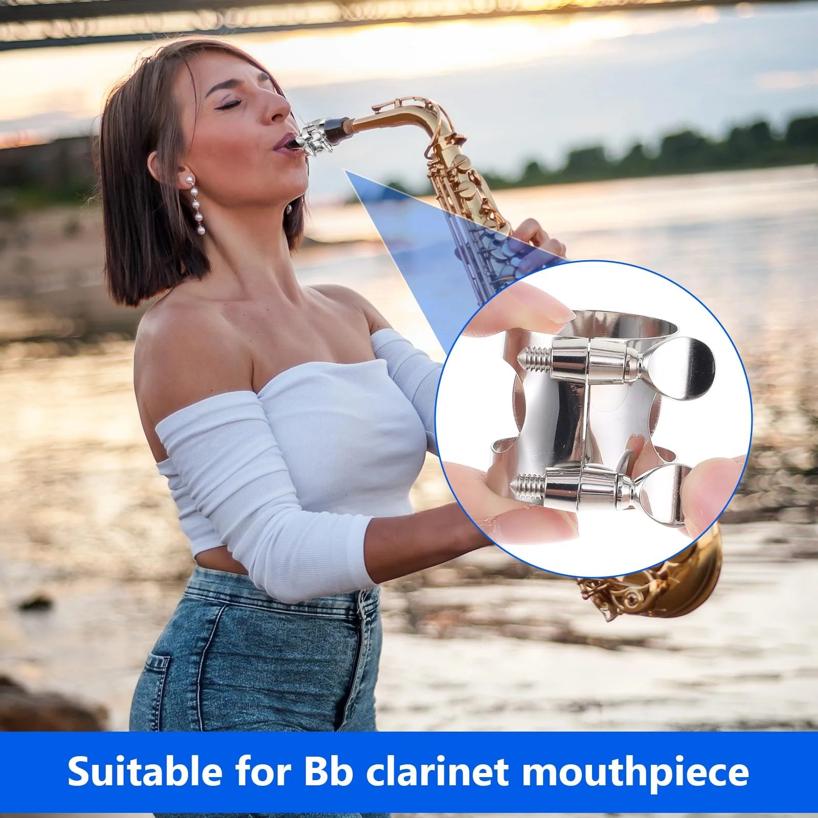 Clarinet Ligature, Bb Clarinet Mouthpiece Ligature Silver Clarinet Ligature B Flat with Adjustable Screws for Clarinet Mouthpiece Woodwinds Instrument - Image 5