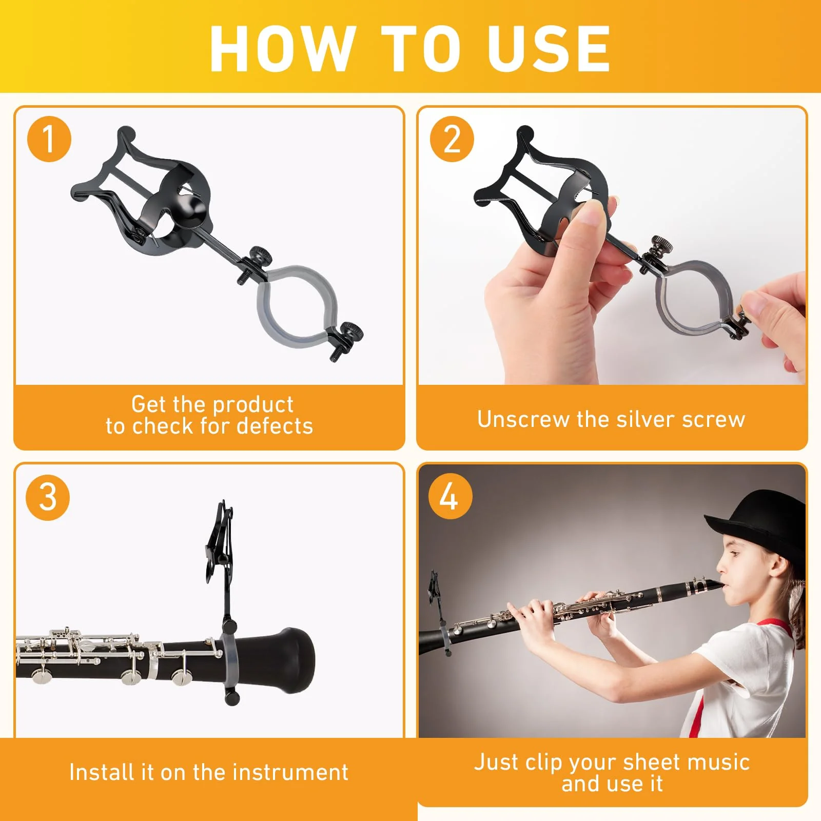 Clarinet lyre,2 Pack Black Clarinet Lyre Holder for Marching Band,6.02Inch Clarinet Oboe Sheet Music Clip and Flip Folder,General Musical Instruments Accessories - Image 4