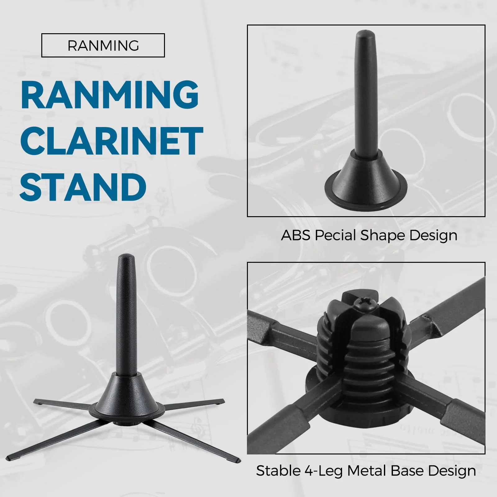 Clarinet Stand Black Portable Clarinet Stand, Professional Foldable Clarinet Stand,4-Leg Support Clarinet Stand,Stable and Scratch-Resistant Clarinet Stand. - Image 2
