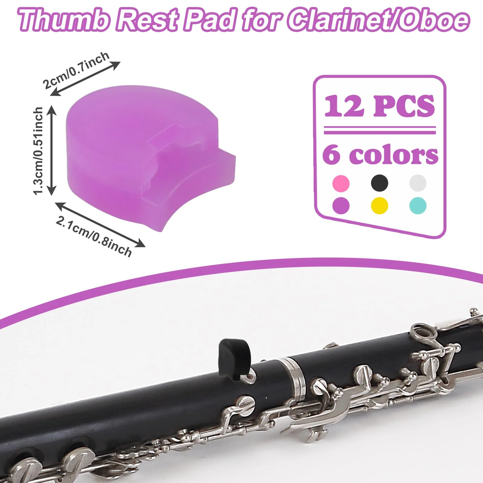 Clarinet Thumb Rest Cushion,12 Pcs Rubber Clarinet & Oboe Thumb Protector for Woodwind Instrument(6 Colors) - Image 2
