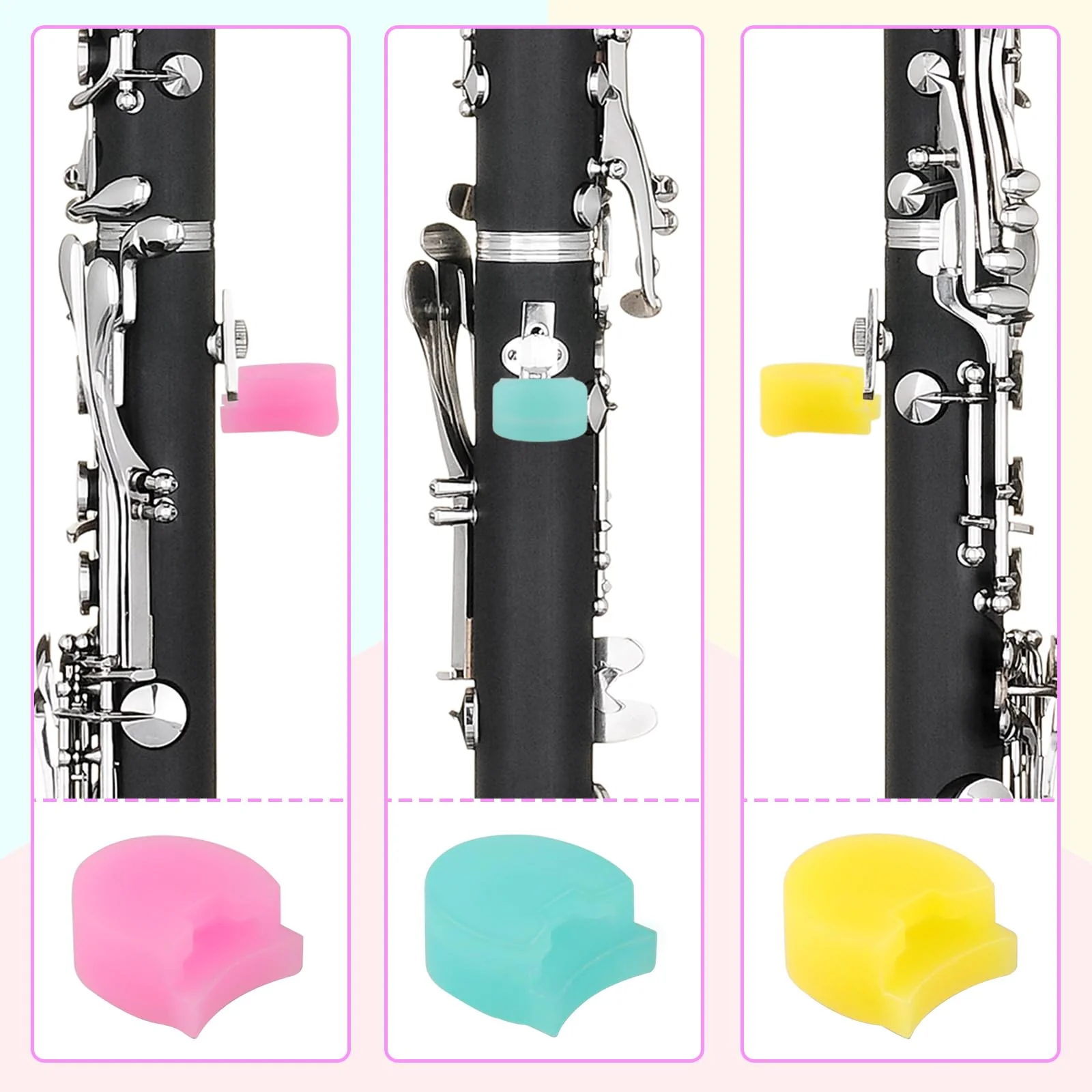 Clarinet Thumb Rest Cushion,12 Pcs Rubber Clarinet & Oboe Thumb Protector for Woodwind Instrument(6 Colors) - Image 3