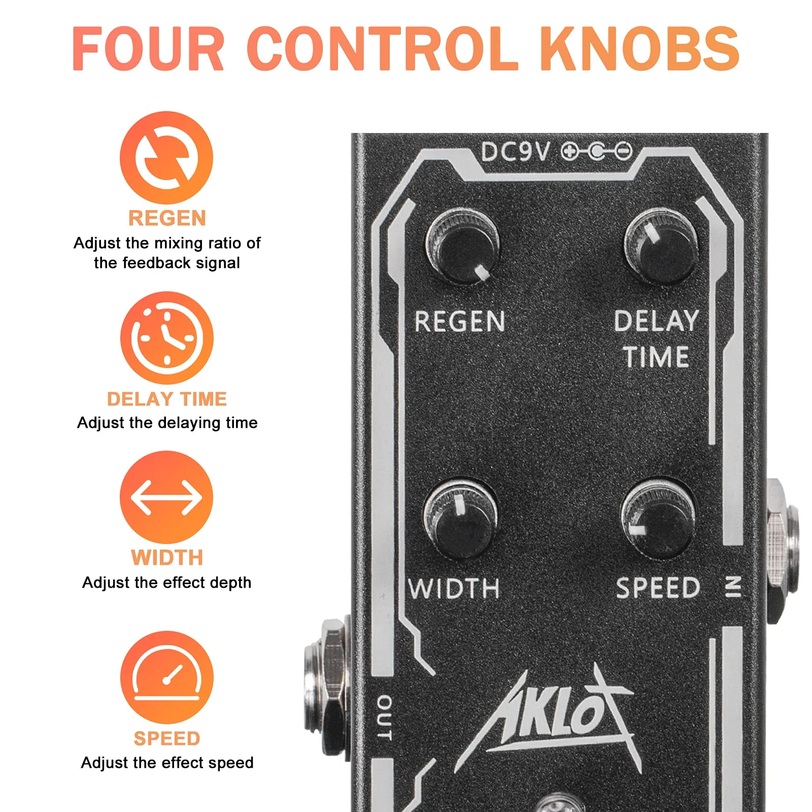 Classic Flanger Guitar Pedal, AKLOT Electric Effects Pedals Mini Single Type DC 9V True Bypass Classic Flanger - Image 5