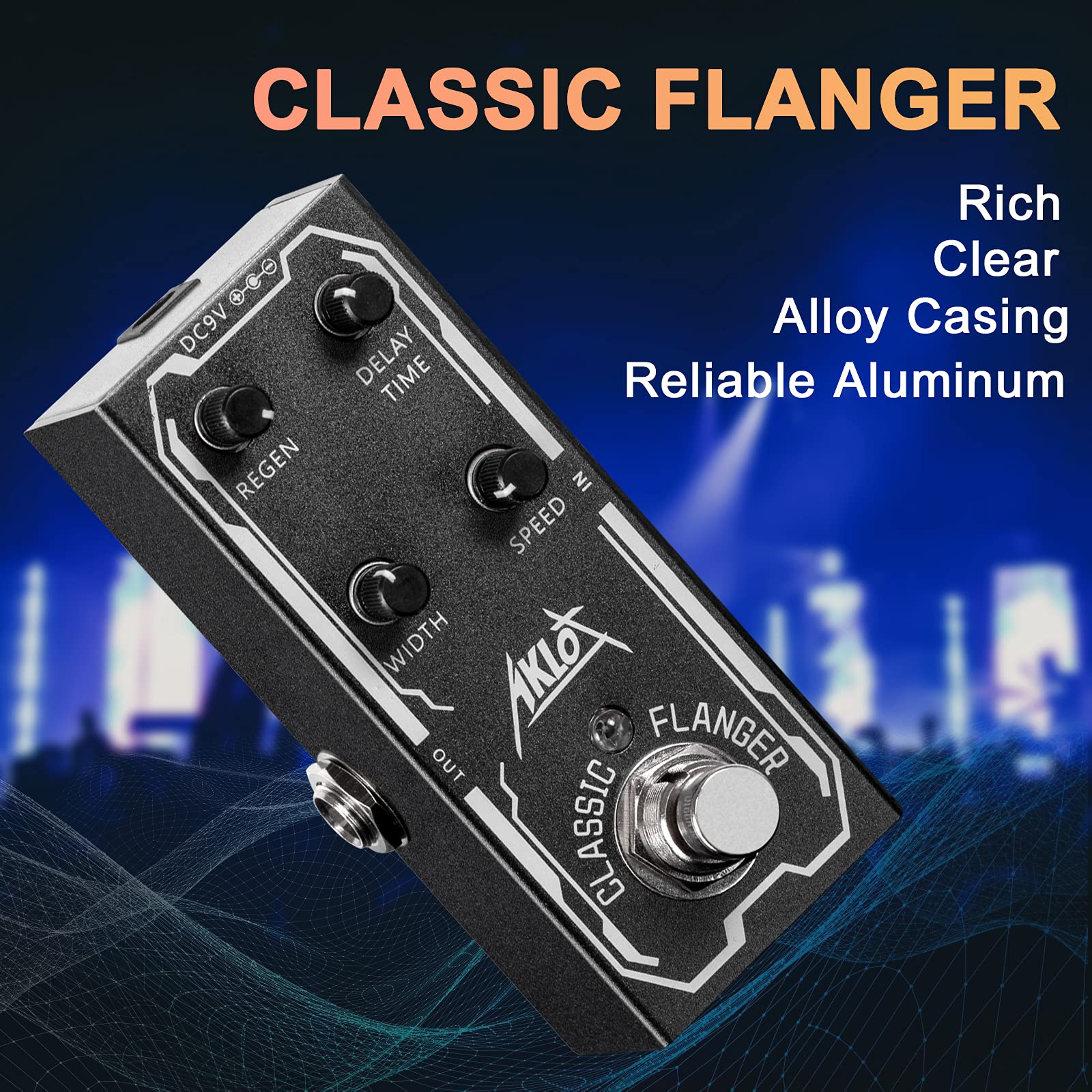 Classic Flanger Guitar Pedal, AKLOT Electric Effects Pedals Mini Single Type DC 9V True Bypass Classic Flanger - Image 8