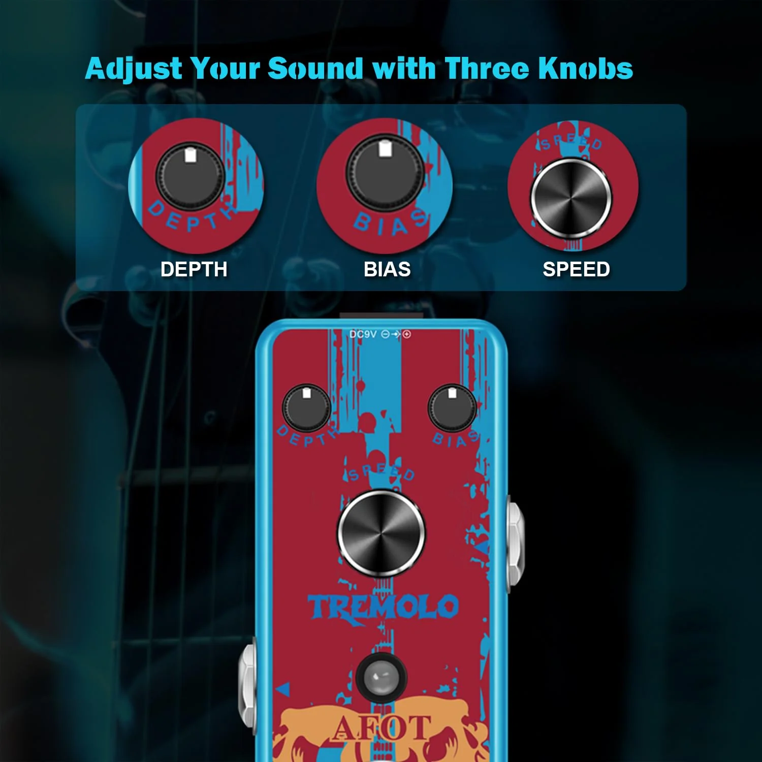 Classic Tremolo Guitar Effects Pedal for Electric Guitar and Bass - Analog Photoelectric Tremolo With True Bypass, Mini Size Blue Tremolo - Image 3