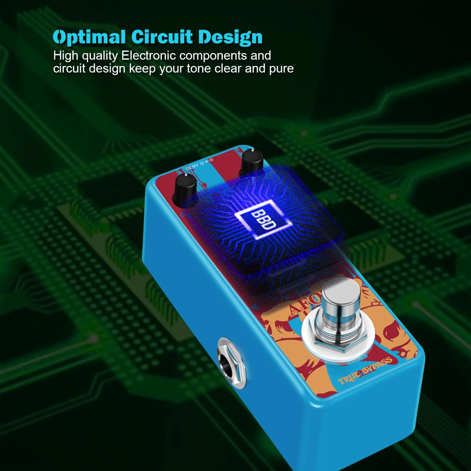Classic Tremolo Guitar Effects Pedal for Electric Guitar and Bass - Analog Photoelectric Tremolo With True Bypass, Mini Size Blue Tremolo - Image 4