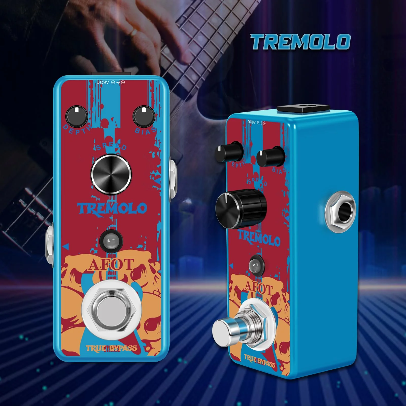 Classic Tremolo Guitar Effects Pedal for Electric Guitar and Bass - Analog Photoelectric Tremolo With True Bypass, Mini Size Blue Tremolo - Image 7