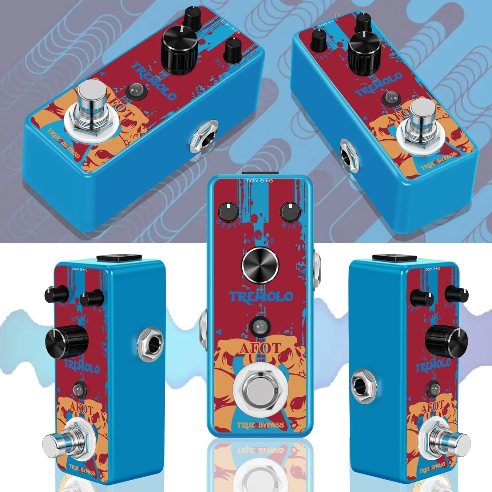 Classic Tremolo Guitar Effects Pedal for Electric Guitar and Bass - Analog Photoelectric Tremolo With True Bypass, Mini Size Blue Tremolo - Image 9