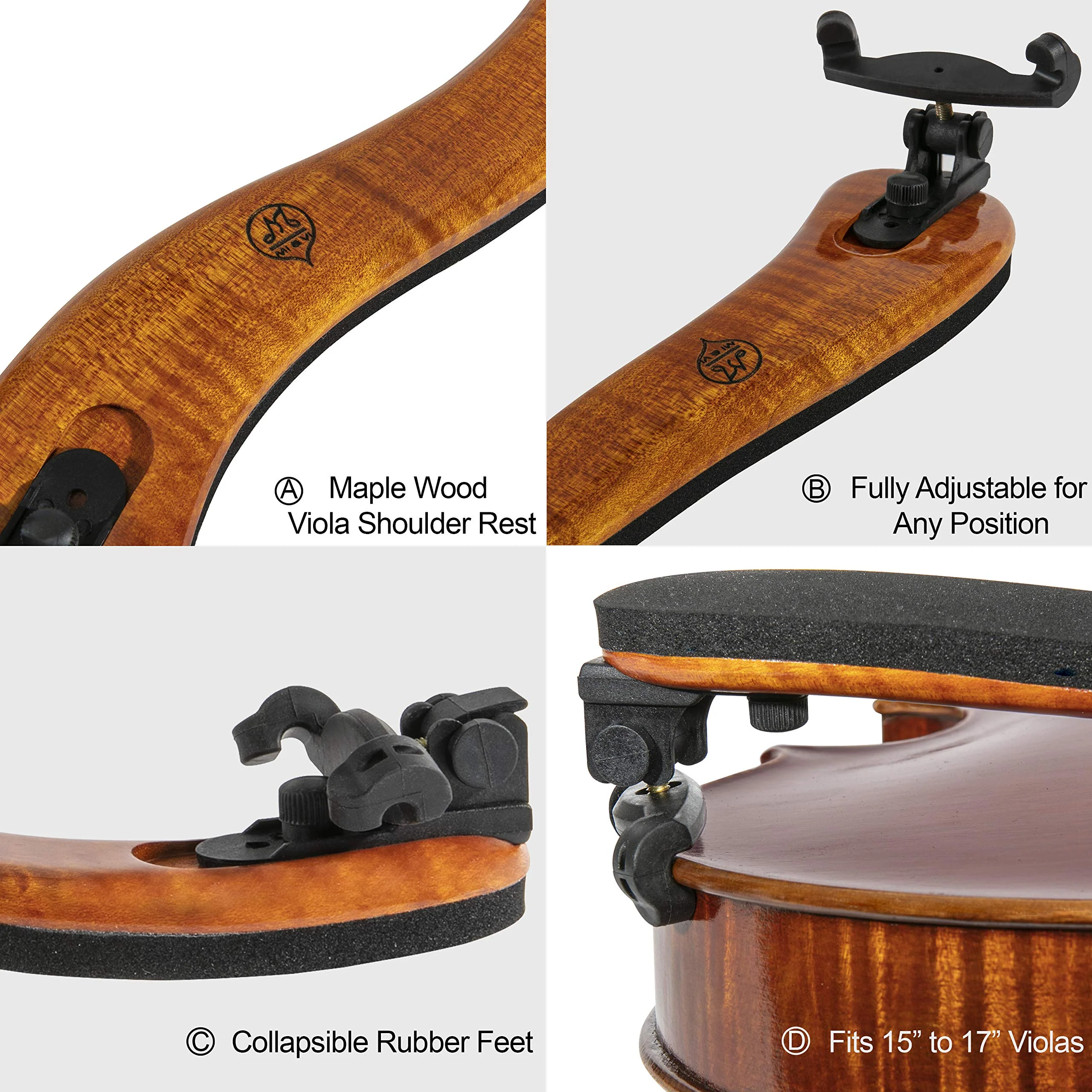 Classic Viola Shoulder Rest for 15â€�-17â€� Viola (Full Size) with Adjustable Height | Collapsible | Real Maple Wood | Excellent Support Grip - By MIVI Music Viola 15"-17" - Image 2