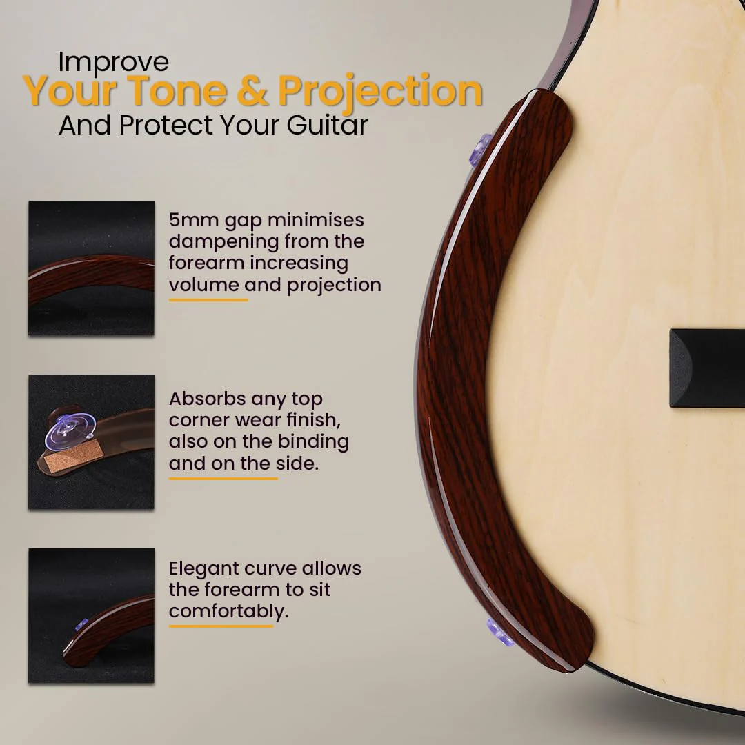 Classical Guitar Armrest, Acoustic, Flamenco Guitar Arm Rest Dark Brown color, non-adhesive - Image 3