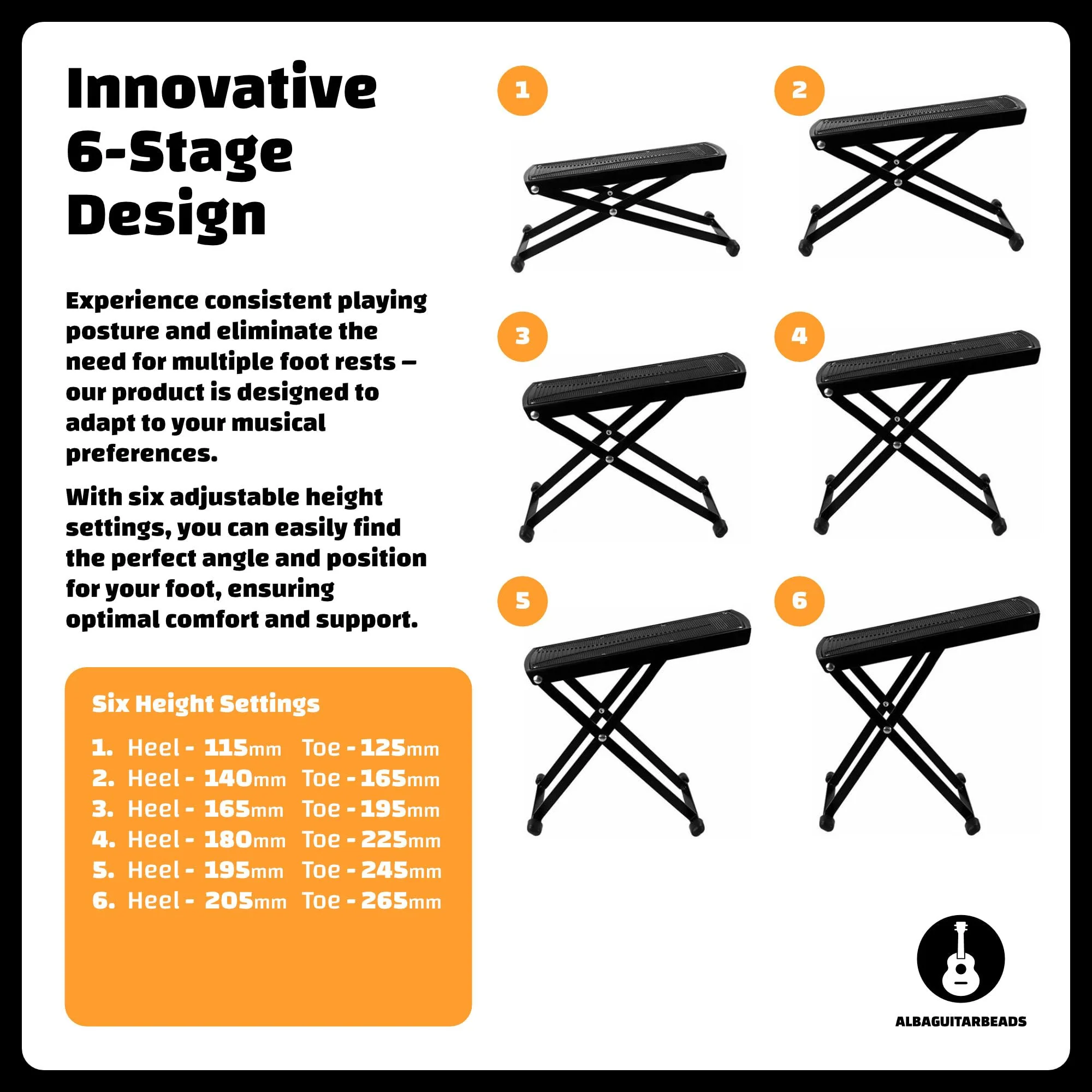 Classical Guitar Foot Rest, Acoustic Guitar Foot Stool, Adjustable Foot Rest, Alba guitar beads Foot Rest - Image 6