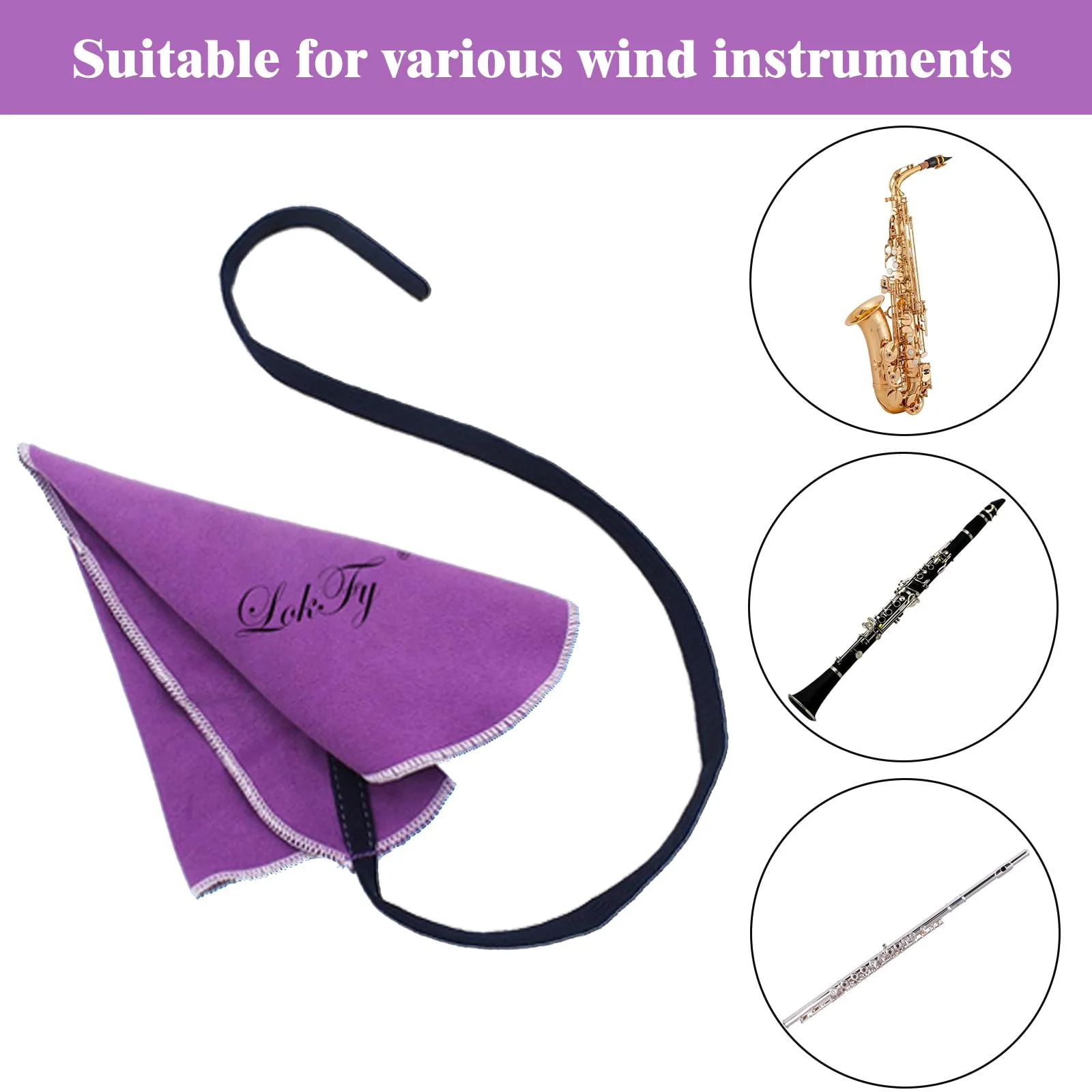 Cleaning Cloth Swab for Inside Tube Suitable for Clarinet Piccolo Flute Sax Saxophone (Purple) Purple - Image 2