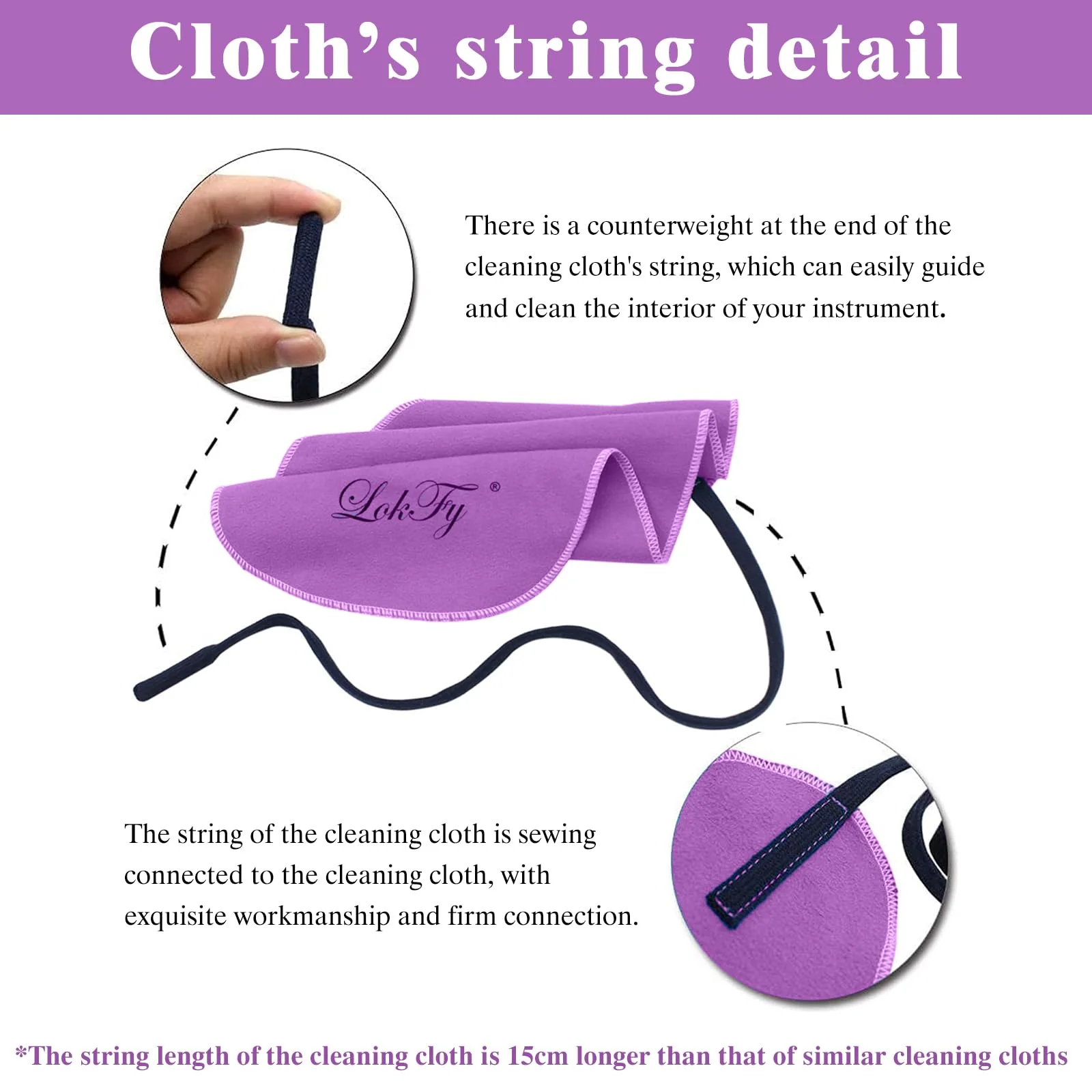 Cleaning Cloth Swab for Inside Tube Suitable for Clarinet Piccolo Flute Sax Saxophone (Purple) Purple - Image 3
