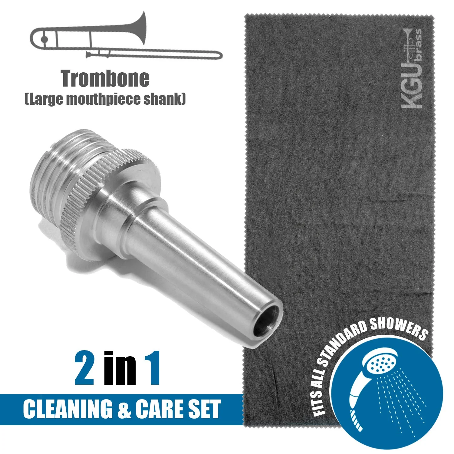 Cleaning kit 2 in 1 for trombones, euphoniums, bass-trombones, marching baritone horns, with large shank mouthpiece, safe and easy to use. Trombone (large mouthpiece shank) - Image 2