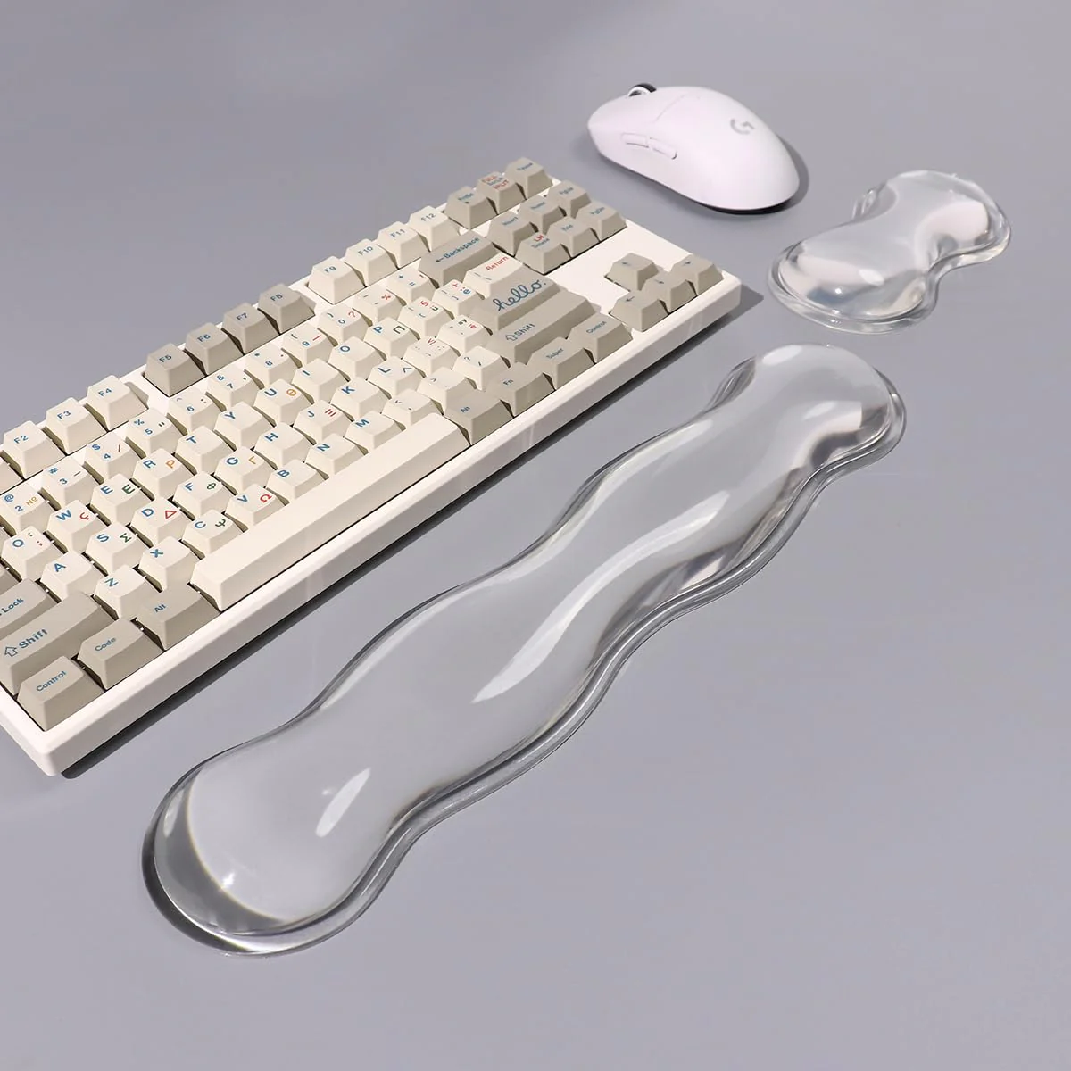 Clear Gel Wrist Rest for Keyboard and Mouse, White Silicone Keyboard Wrist Rest Set, Cute Ergonomic Wrist Rest for Keyboard 60%/75%(White) long+short Ellipses - Image 2
