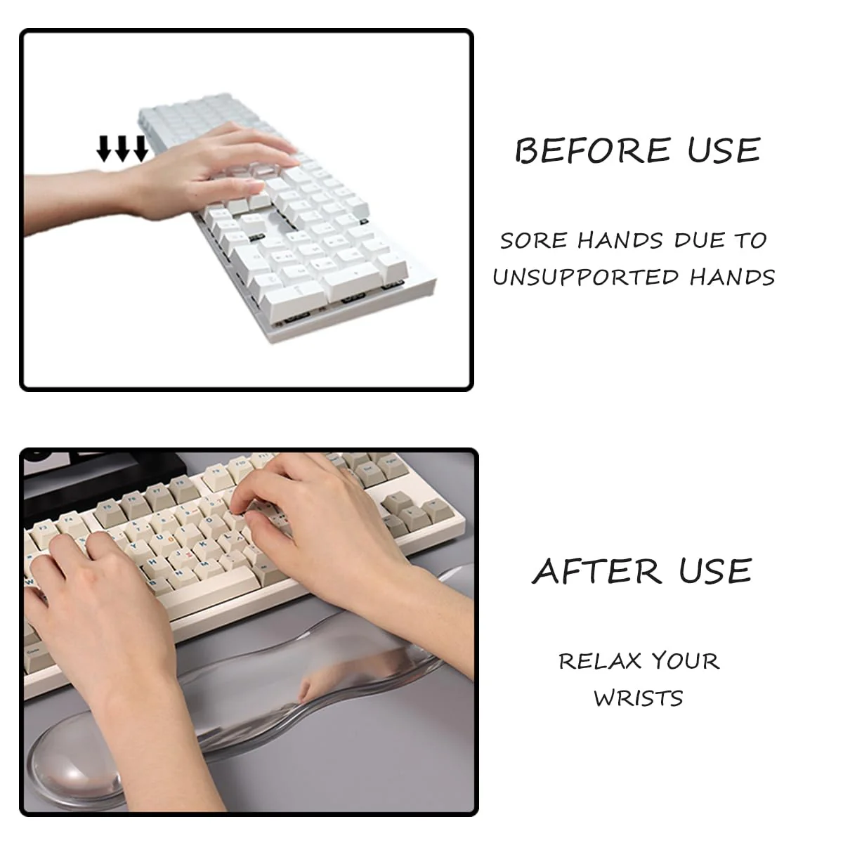 Clear Gel Wrist Rest for Keyboard and Mouse, White Silicone Keyboard Wrist Rest Set, Cute Ergonomic Wrist Rest for Keyboard 60%/75%(White) long+short Ellipses - Image 3
