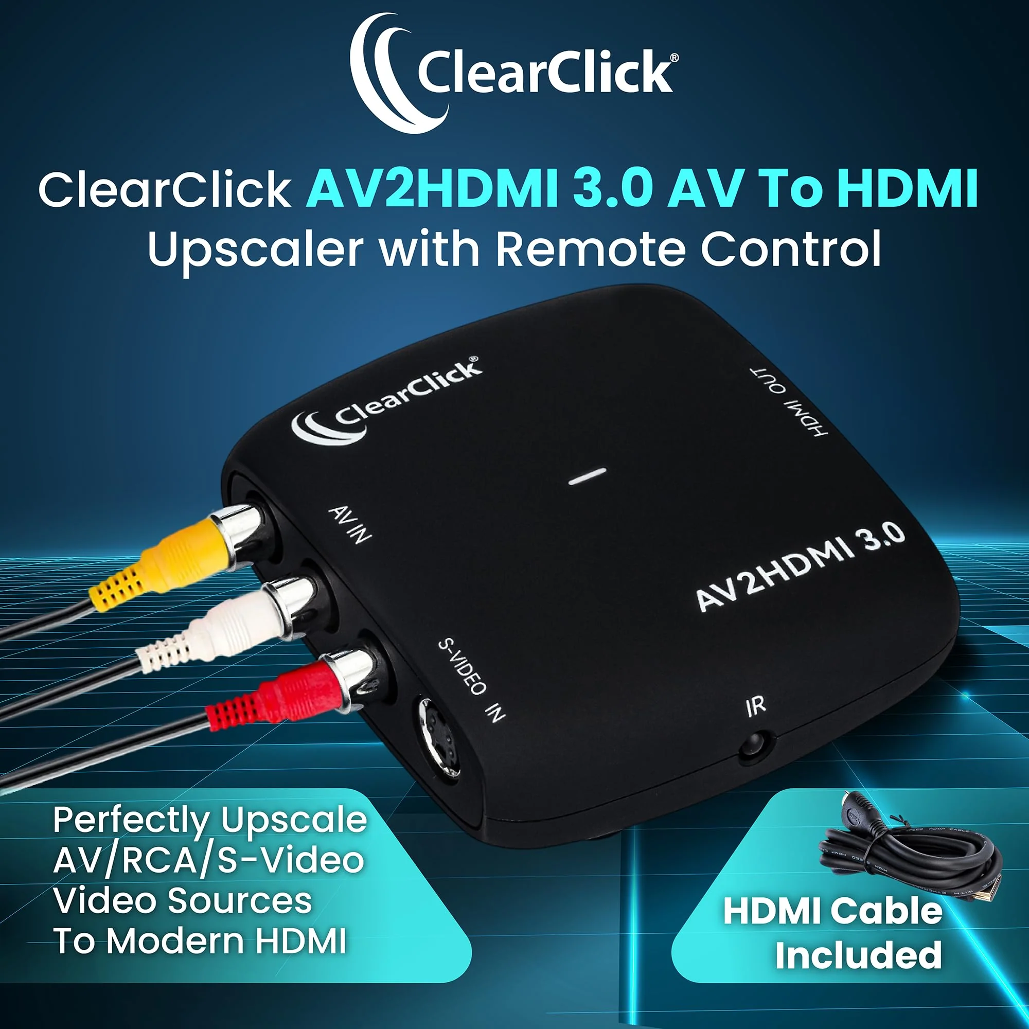 ClearClick AV to HDMI Converter 3.0 (Third Generation) - 1080P RCA or S-Video to HDMI Upscaler - with Remote Control for Image Adjustment - VHS, VCR, Camcorder, DVD, TV, Gaming Systems, PAL, NTSC - Image 2