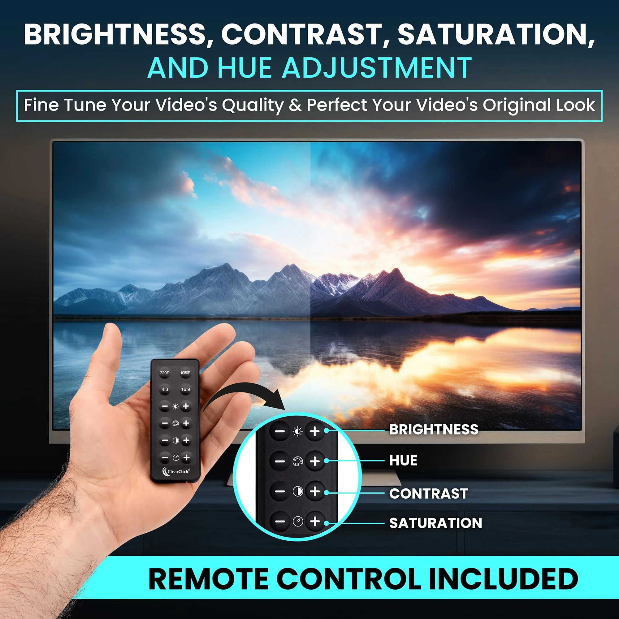 ClearClick AV to HDMI Converter 3.0 (Third Generation) - 1080P RCA or S-Video to HDMI Upscaler - with Remote Control for Image Adjustment - VHS, VCR, Camcorder, DVD, TV, Gaming Systems, PAL, NTSC - Image 4