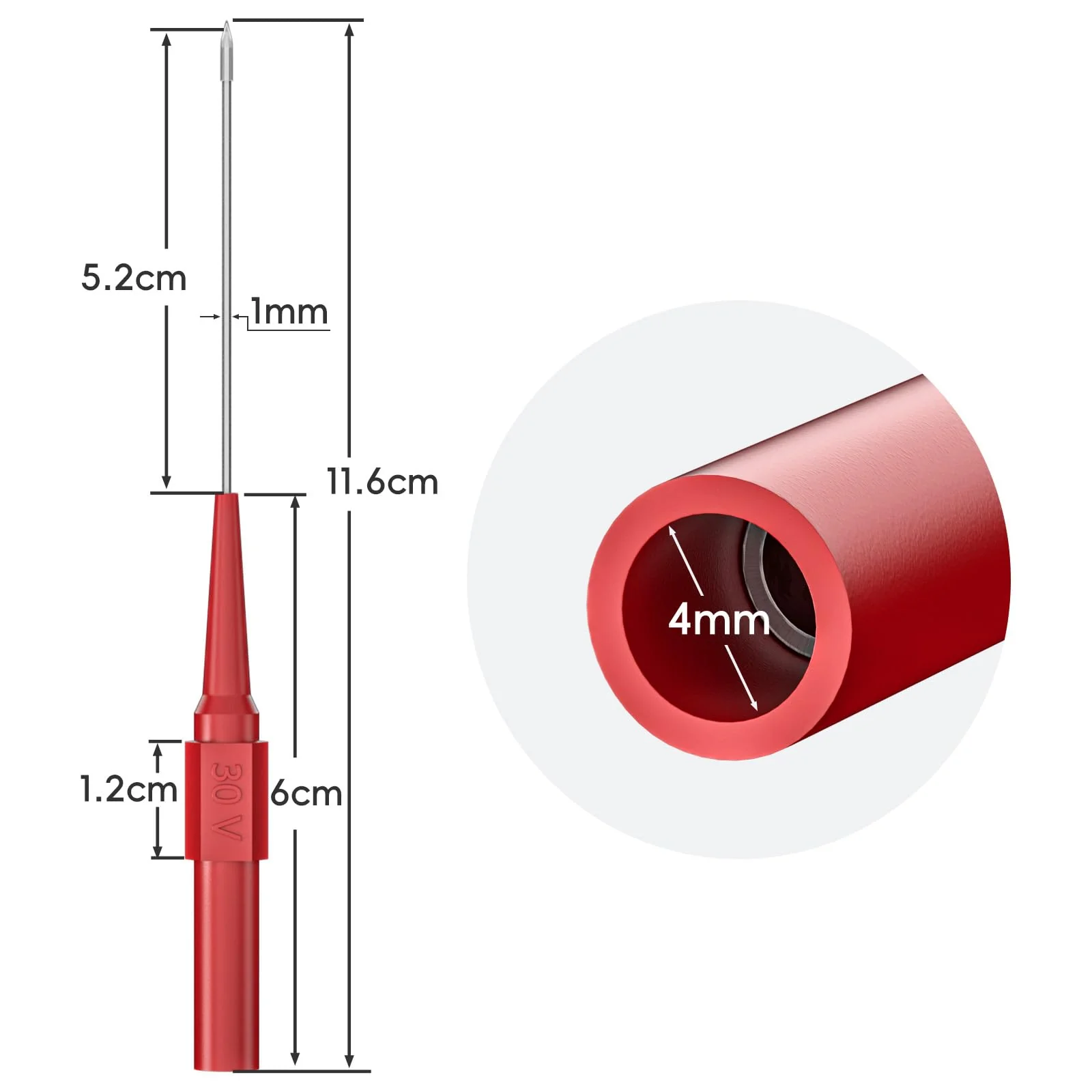 Cleqee 10PCS 0.7mm Long Version Test Probes Pins Non-Destructive Insulation Wire Piercing Needles Stainless Steel Multimeter Probes for 4mm Male Banana Plug Red&Black Long Version Red&Black - Image 4