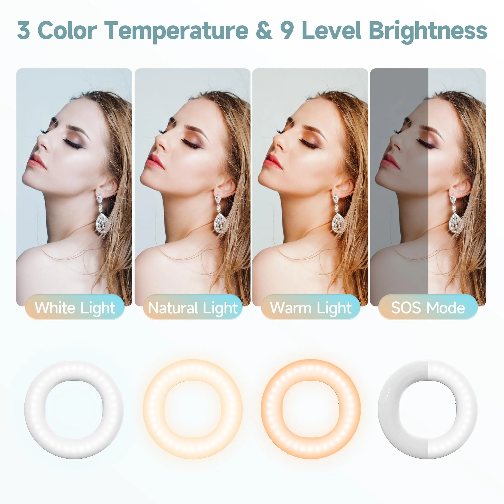 Clip on Ring Light, Rechargeable Selfie Fill Light, Portable Selfie Ring Light with 3 Adjustable Light Modes, Video Conference Light for iPhone, Laptop, iPad, Zoom Meeting, Make up, Video - Image 2