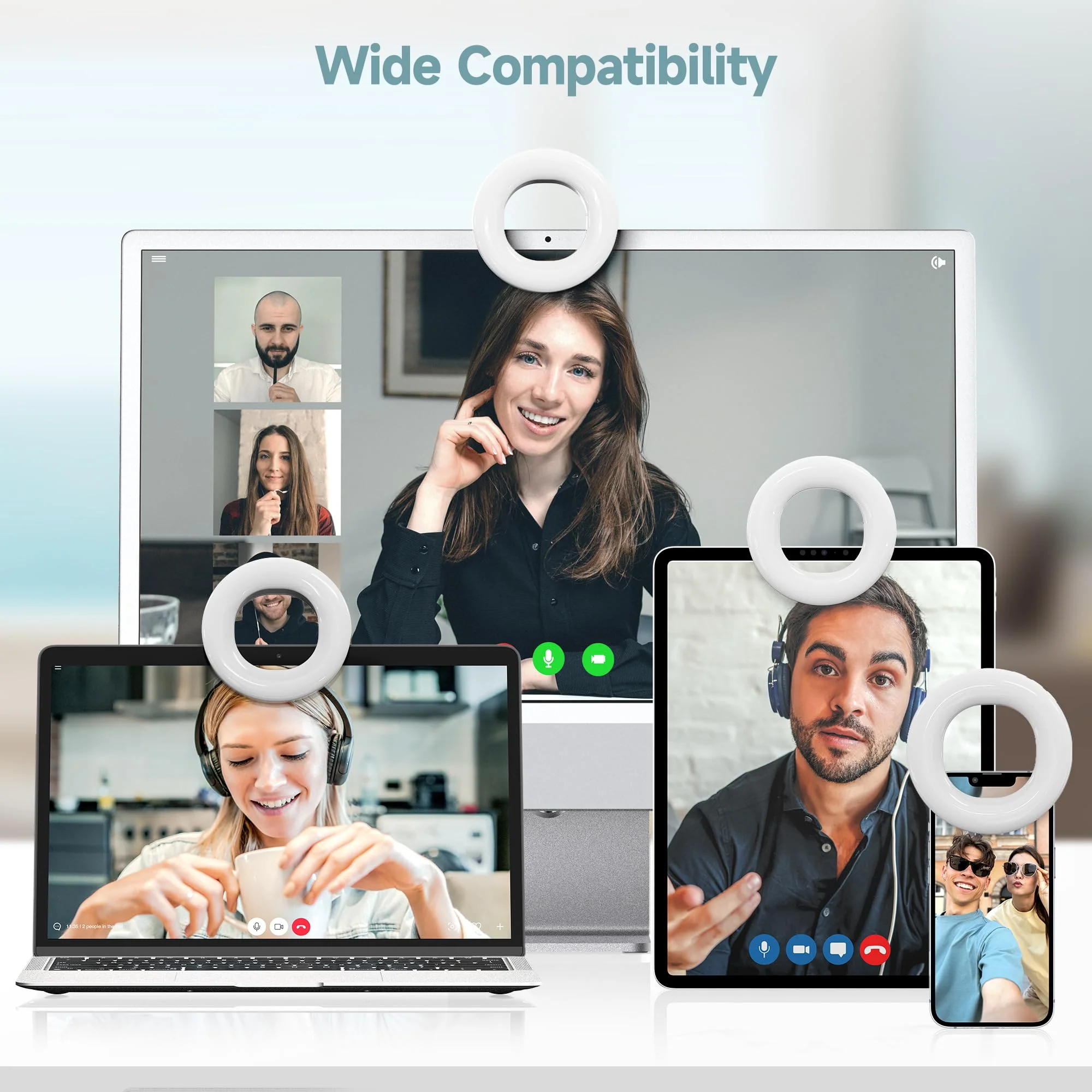 Clip on Ring Light, Rechargeable Selfie Fill Light, Portable Selfie Ring Light with 3 Adjustable Light Modes, Video Conference Light for iPhone, Laptop, iPad, Zoom Meeting, Make up, Video - Image 3