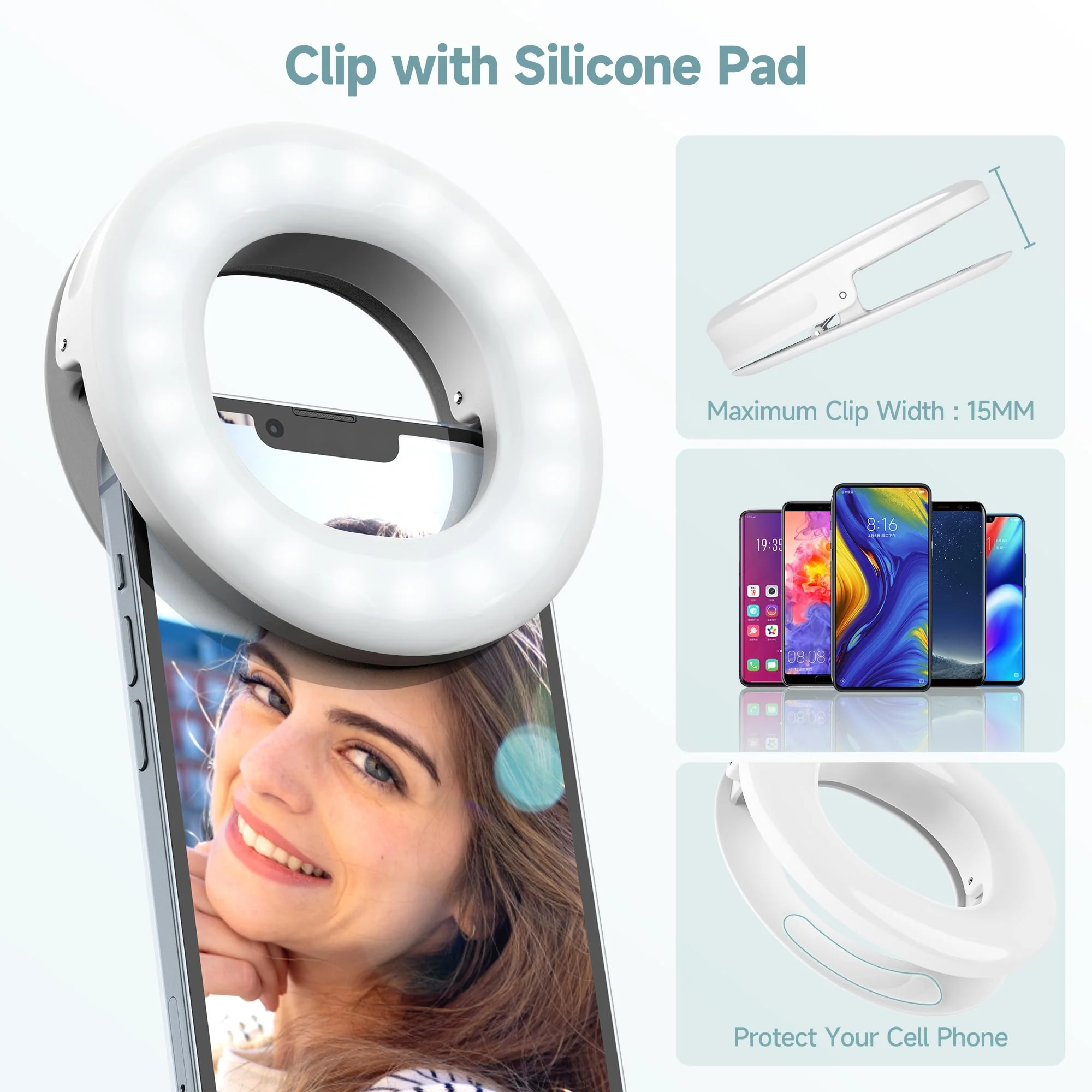 Clip on Ring Light, Rechargeable Selfie Fill Light, Portable Selfie Ring Light with 3 Adjustable Light Modes, Video Conference Light for iPhone, Laptop, iPad, Zoom Meeting, Make up, Video - Image 6