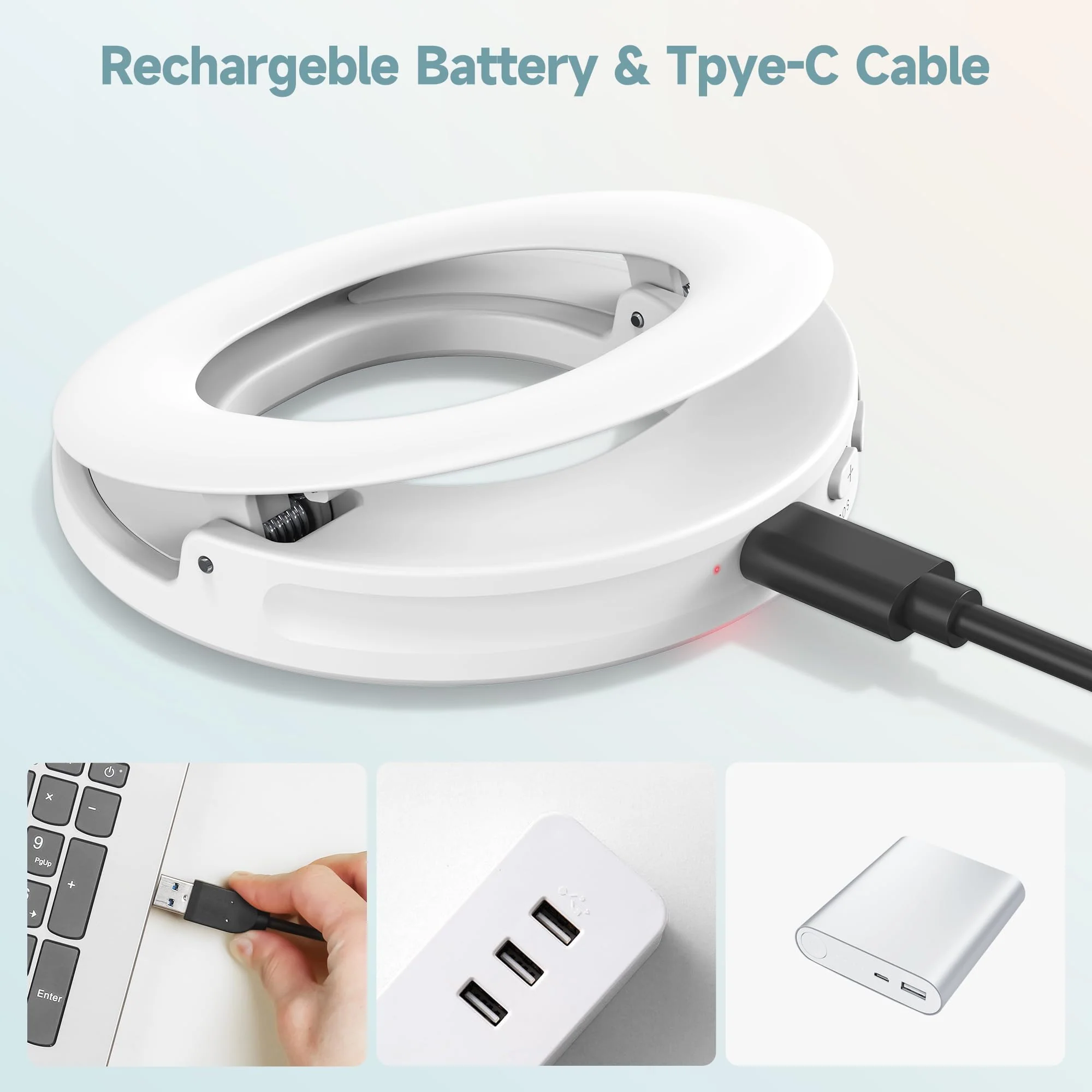 Clip on Ring Light, Rechargeable Selfie Fill Light, Portable Selfie Ring Light with 3 Adjustable Light Modes, Video Conference Light for iPhone, Laptop, iPad, Zoom Meeting, Make up, Video - Image 7