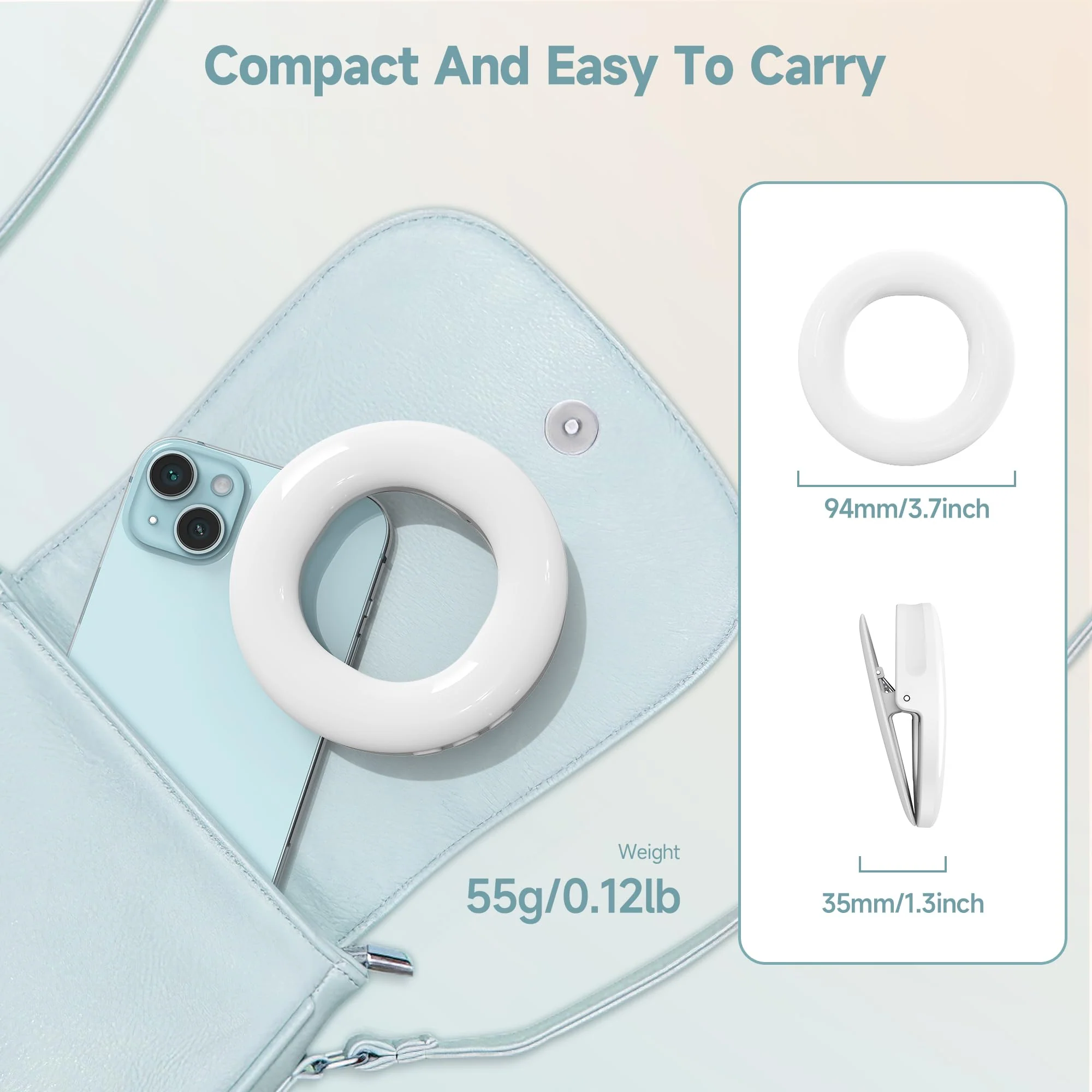 Clip on Ring Light, Rechargeable Selfie Fill Light, Portable Selfie Ring Light with 3 Adjustable Light Modes, Video Conference Light for iPhone, Laptop, iPad, Zoom Meeting, Make up, Video - Image 8