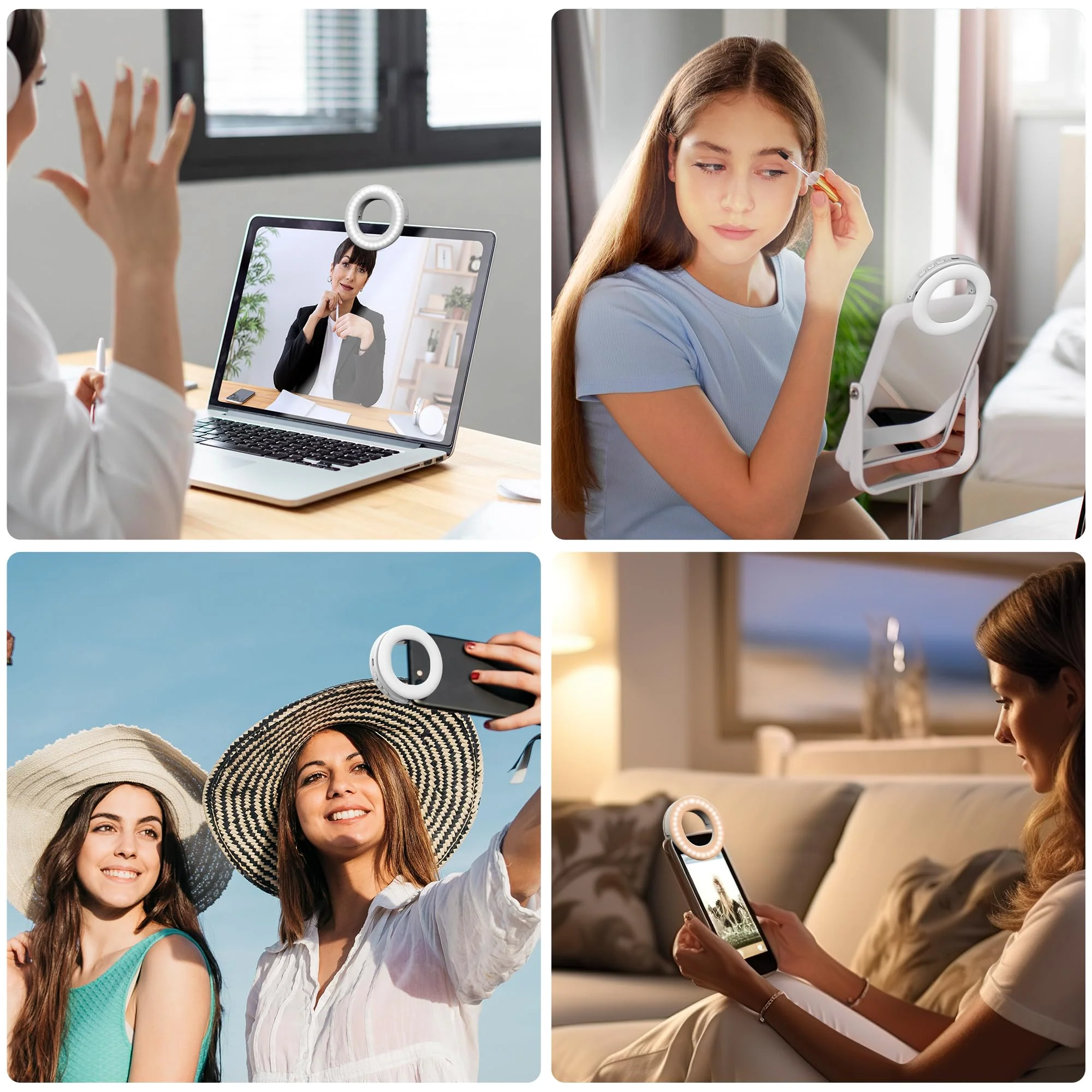Clip on Ring Light, Rechargeable Selfie Fill Light, Portable Selfie Ring Light with 3 Adjustable Light Modes, Video Conference Light for iPhone, Laptop, iPad, Zoom Meeting, Make up, Video - Image 9