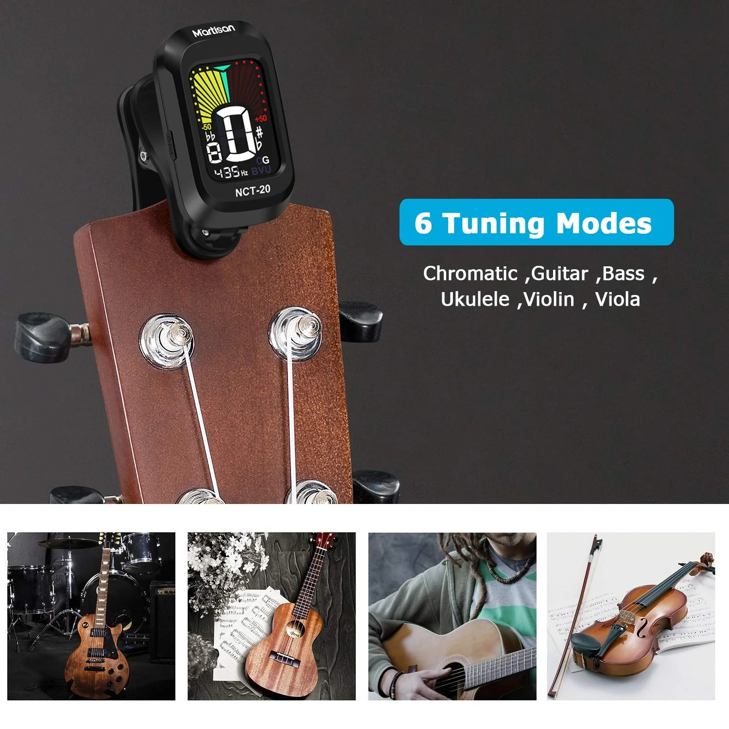 Clip-On Tuner for Guitar, Bass, Ukulele, Violin, Viola, Chromatic Tuning Modes, 360 Degree Rotating, Fast & Accurate, Easy to Use - Image 2