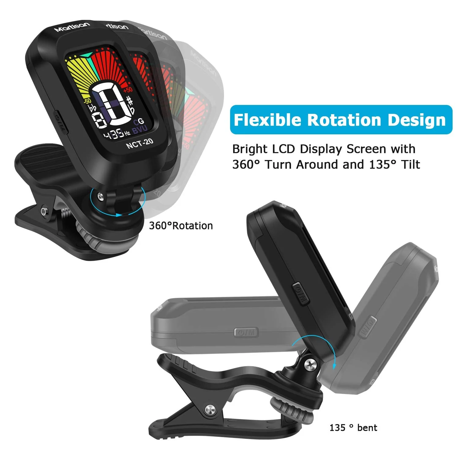 Clip-On Tuner for Guitar, Bass, Ukulele, Violin, Viola, Chromatic Tuning Modes, 360 Degree Rotating, Fast & Accurate, Easy to Use - Image 3