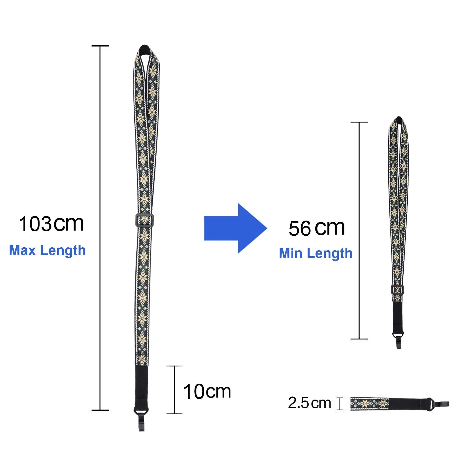 Clip-on Ukulele Strap, Jacquard Weave Cotton Strap for Ukulele, Adjustable Cotton Neck Sling Strap for Ukulele, Button-Free Cross-Chest Uke Strap, No Screws, Hands Free - Image 3