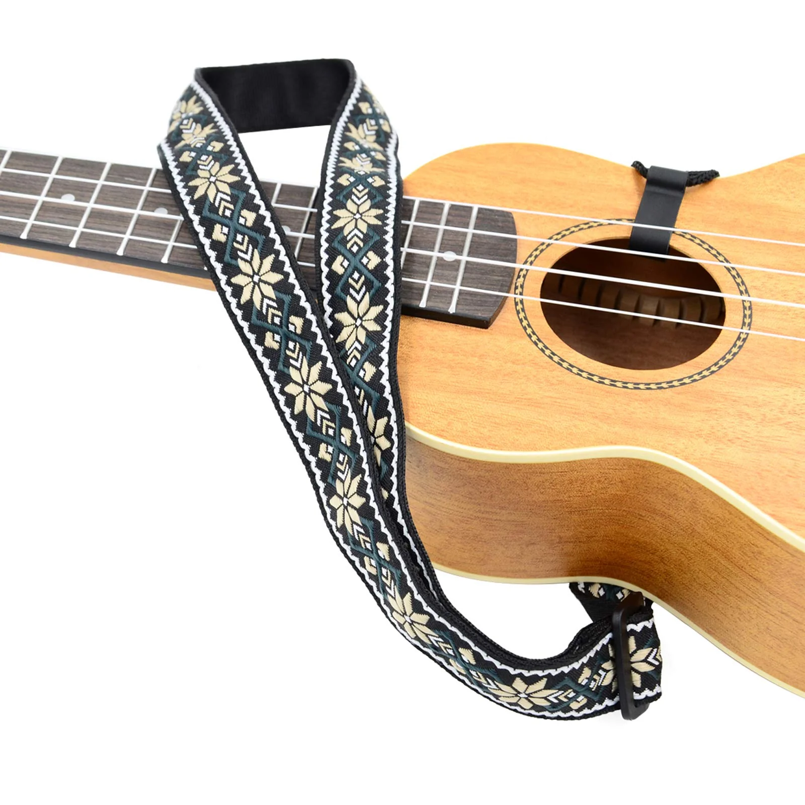 Clip-on Ukulele Strap, Jacquard Weave Cotton Strap for Ukulele, Adjustable Cotton Neck Sling Strap for Ukulele, Button-Free Cross-Chest Uke Strap, No Screws, Hands Free - Image 4