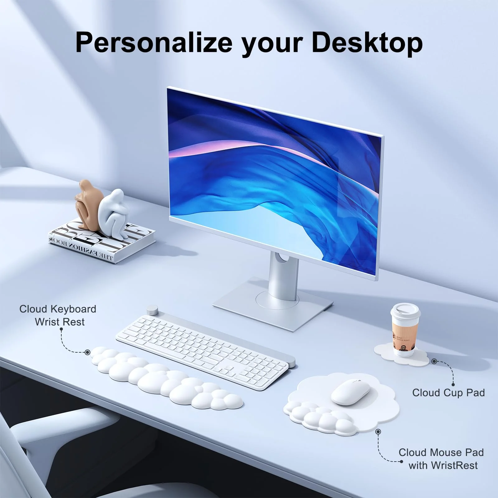 Cloud Mouse Pad with Wrist Rest, Cloud Keyboard Wrist Rest, Wrist Rest for Computer Keyboard, Cloud Mouse Pad Wrist Support, Ergonomic Cloud Keyboard Mouse Wrist Support (White) White - Image 2