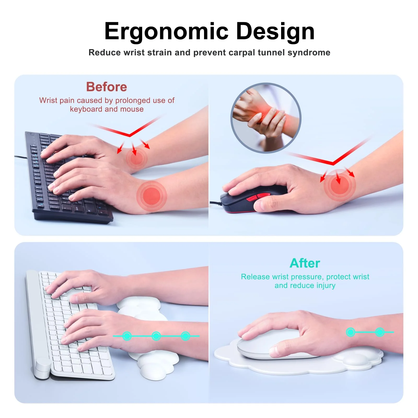 Cloud Mouse Pad with Wrist Rest, Cloud Keyboard Wrist Rest, Wrist Rest for Computer Keyboard, Cloud Mouse Pad Wrist Support, Ergonomic Cloud Keyboard Mouse Wrist Support (White) White - Image 3