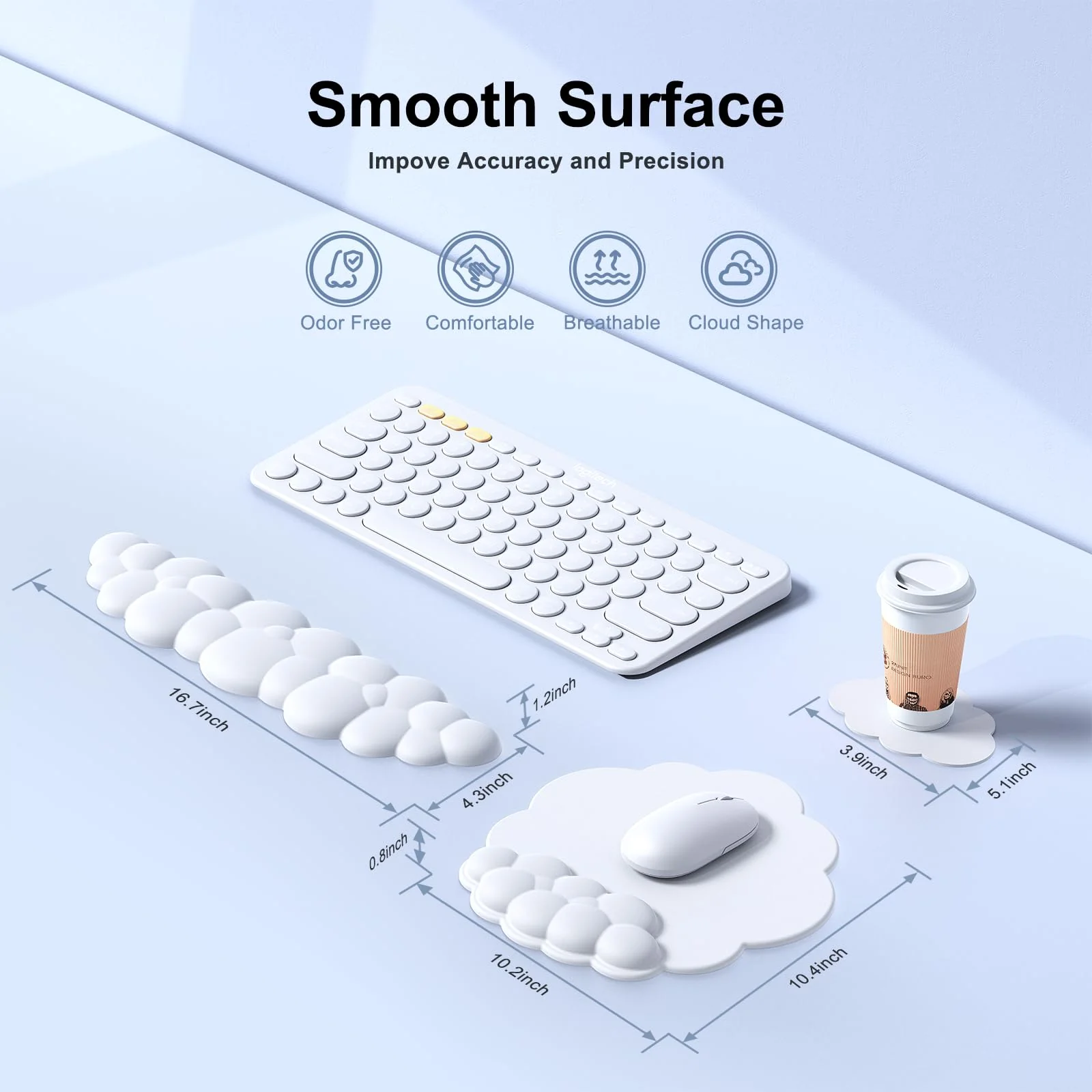 Cloud Mouse Pad with Wrist Rest, Cloud Keyboard Wrist Rest, Wrist Rest for Computer Keyboard, Cloud Mouse Pad Wrist Support, Ergonomic Cloud Keyboard Mouse Wrist Support (White) White - Image 6
