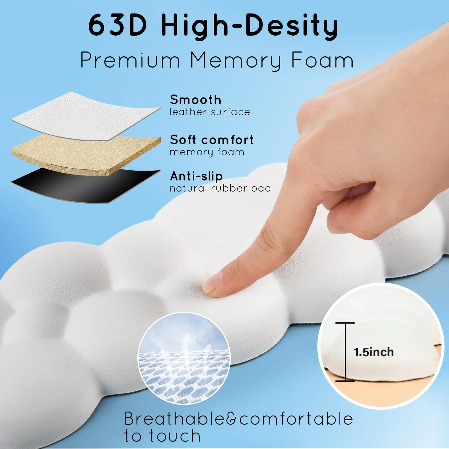 Cloud Wrist Rest for Computer Keyboard Arm Wrist Rest with Non-Slip Base Extended Wrist Rest Ergonomic Memory Foam for Keyboard and Mouse Typing Pain Relief, Office, Gaming, Computer White Set - Image 4