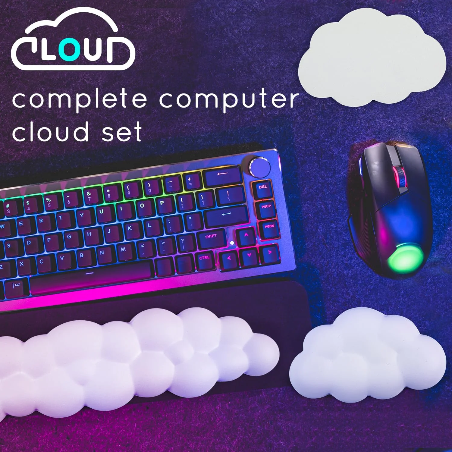 Cloud Wrist Rest for Computer Keyboard Arm Wrist Rest with Non-Slip Base Extended Wrist Rest Ergonomic Memory Foam for Keyboard and Mouse Typing Pain Relief, Office, Gaming, Computer White Set - Image 6