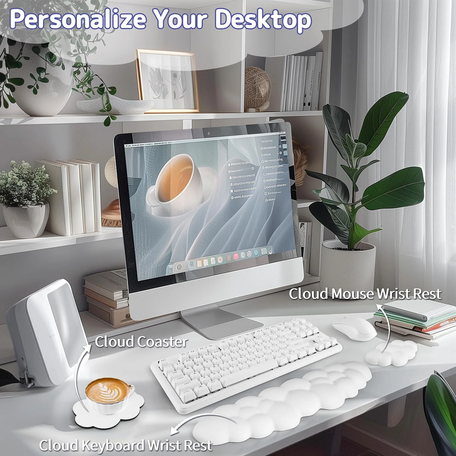 Cloud Wrist Rest Keyboard, Cloud Palm Rest Set with PU Leather Memory Foam, Cute Keyboard Rest for Wrist Support and Arm Rest, Desk Cloud Wrist Pad for PC/Gaming/Hand Cushion/Computer-White Tenkeyless 01white-tenkeyless - Image 2